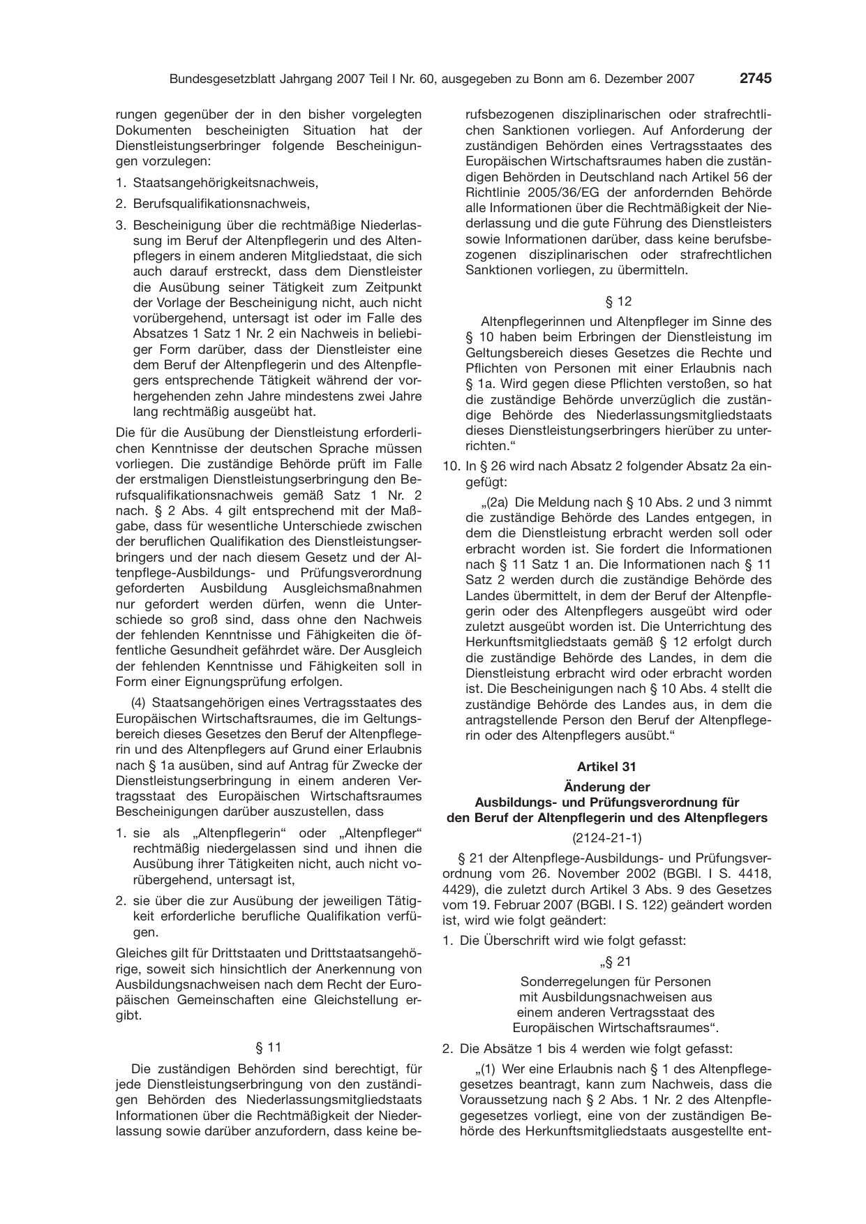 BGBl. 2007, Seite 2745 — Originalseite als Abbildung