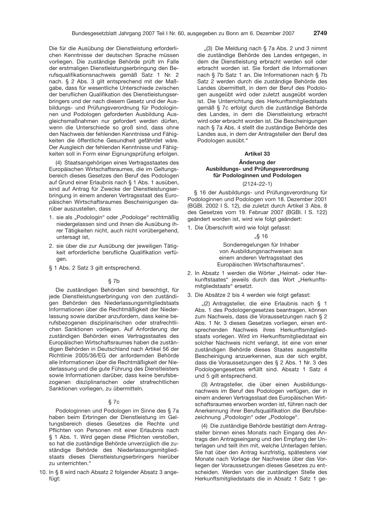 BGBl. 2007, Seite 2749 — Originalseite als Abbildung
