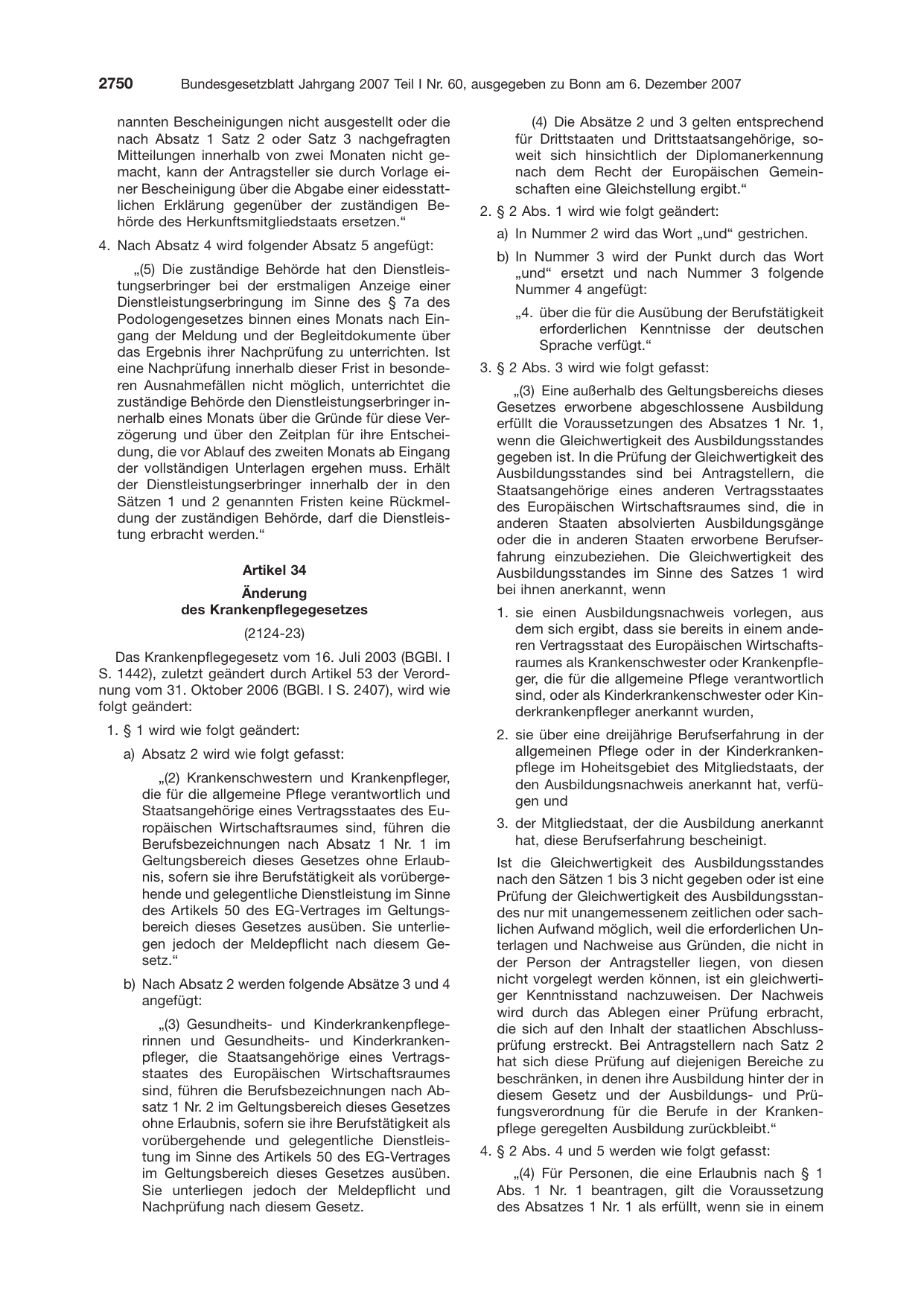 BGBl. 2007, Seite 2750 — Originalseite als Abbildung