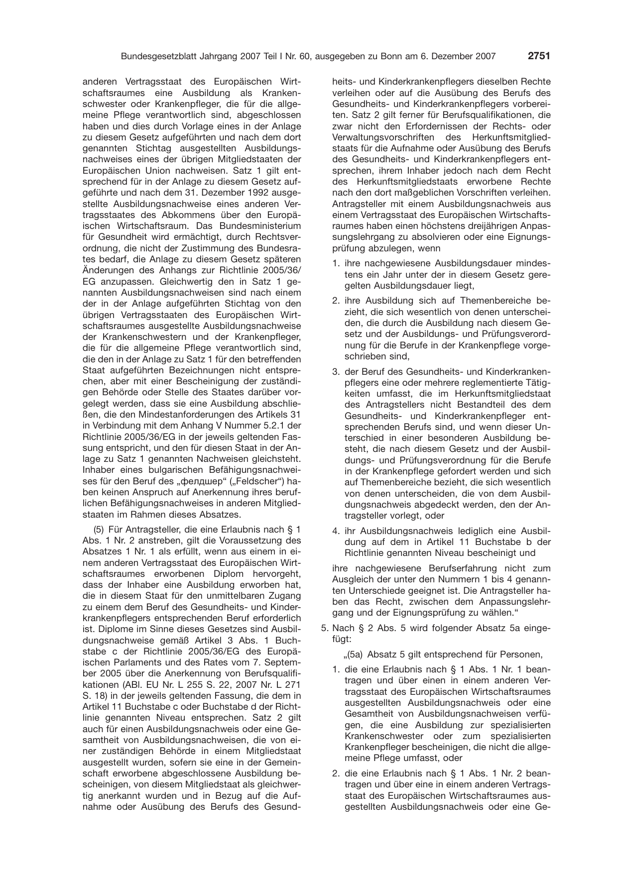 BGBl. 2007, Seite 2751 — Originalseite als Abbildung