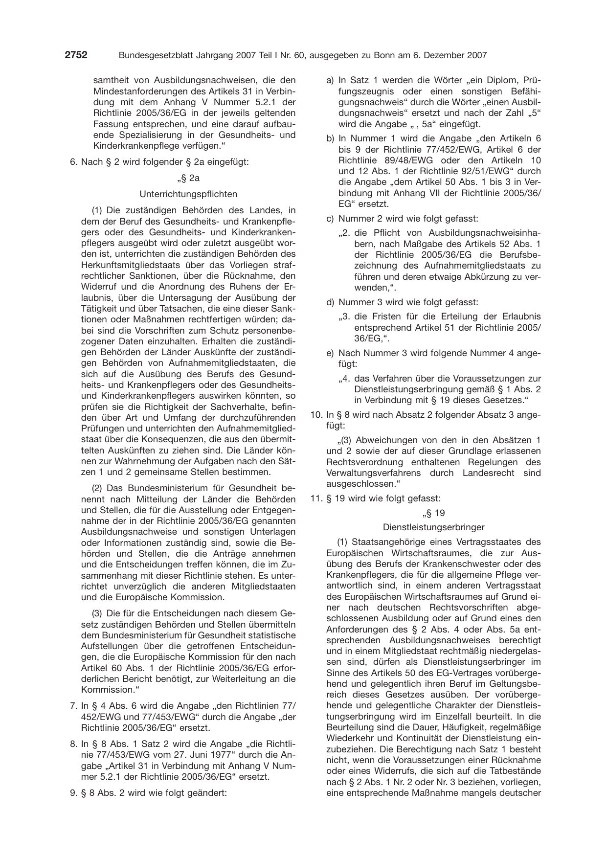 BGBl. 2007, Seite 2752 — Originalseite als Abbildung