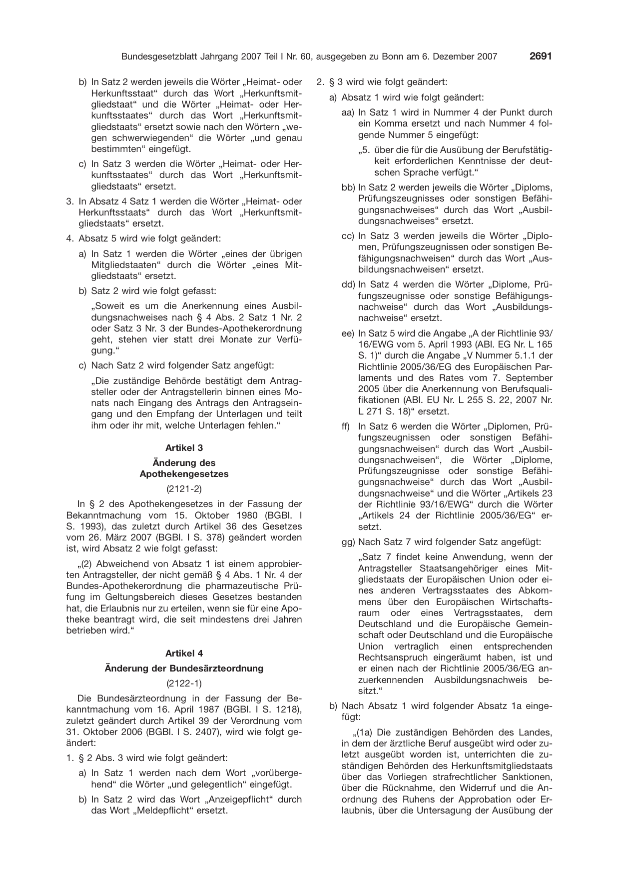 BGBl. 2007, Seite 2691 — Originalseite als Abbildung