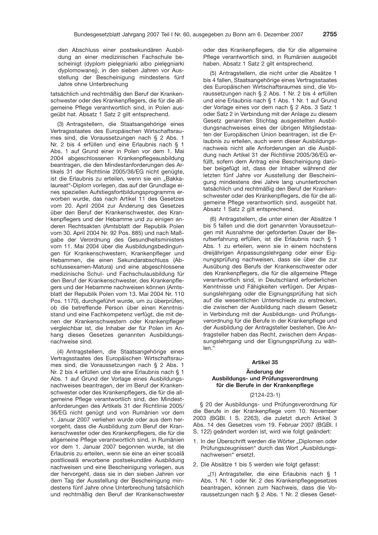 BGBl. 2007, Seite 2755 — Originalseite als Abbildung