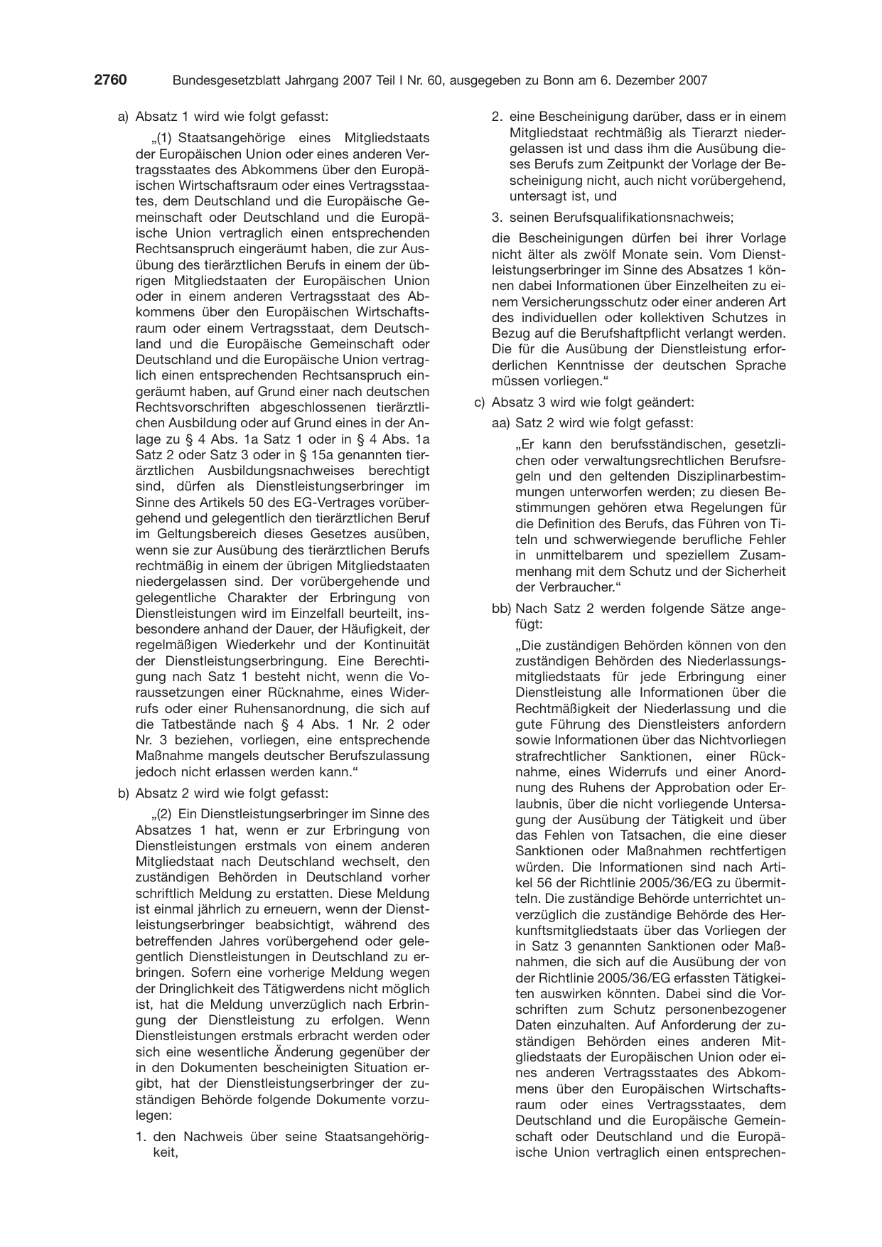 BGBl. 2007, Seite 2760 — Originalseite als Abbildung