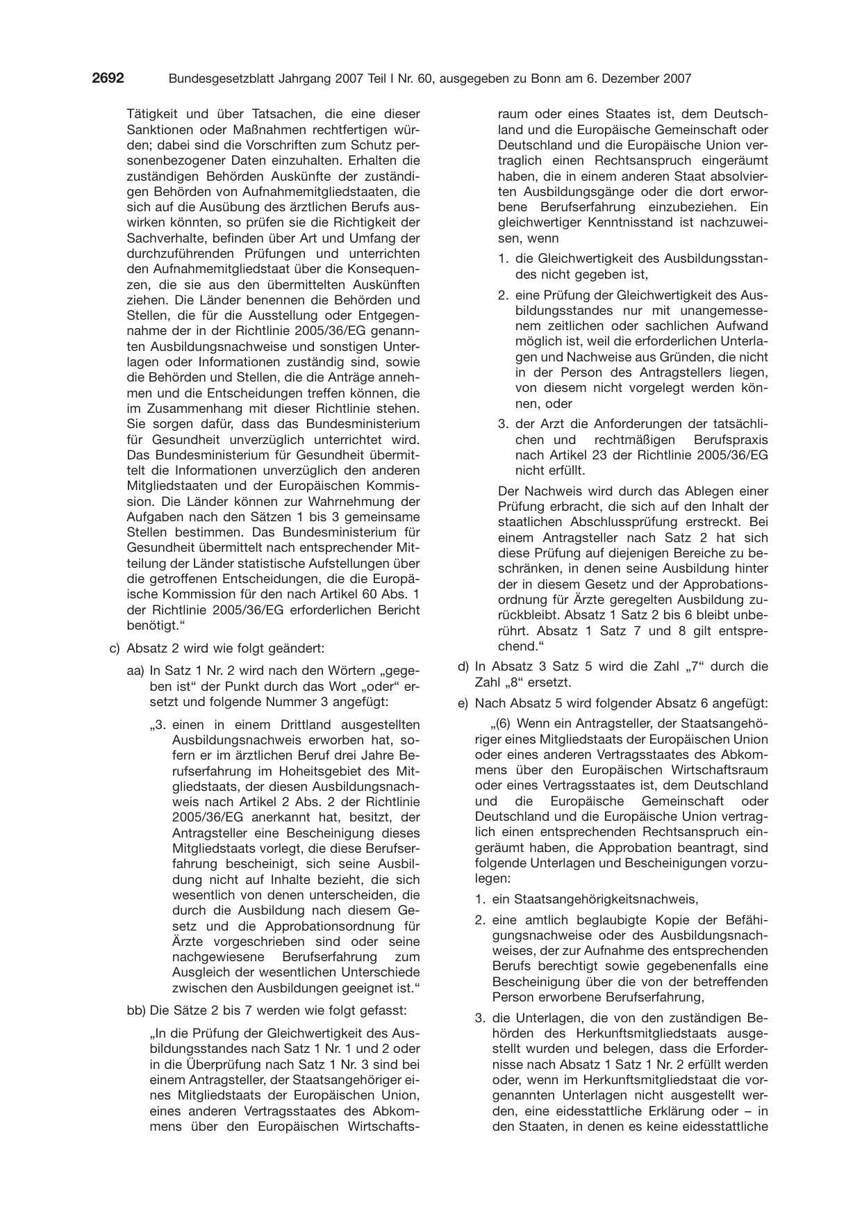 BGBl. 2007, Seite 2692 — Originalseite als Abbildung
