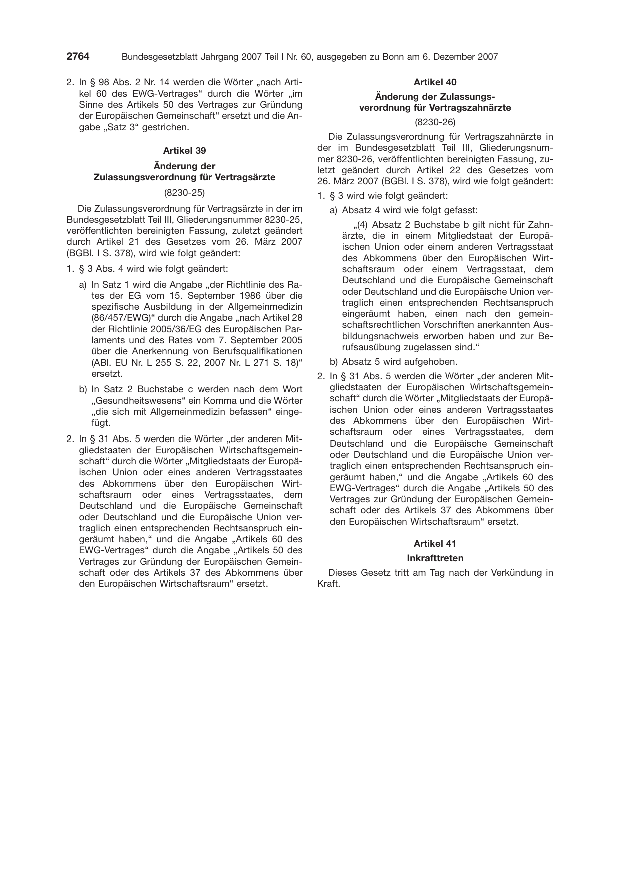 BGBl. 2007, Seite 2764 — Originalseite als Abbildung