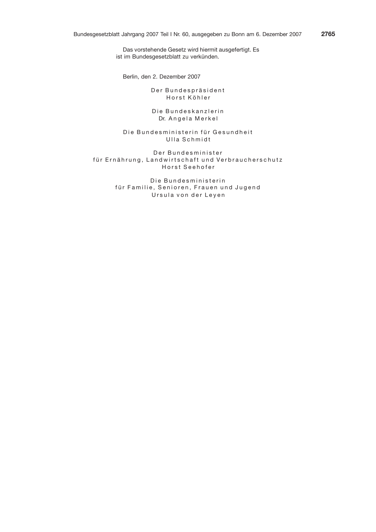 BGBl. 2007, Seite 2765 — Originalseite als Abbildung