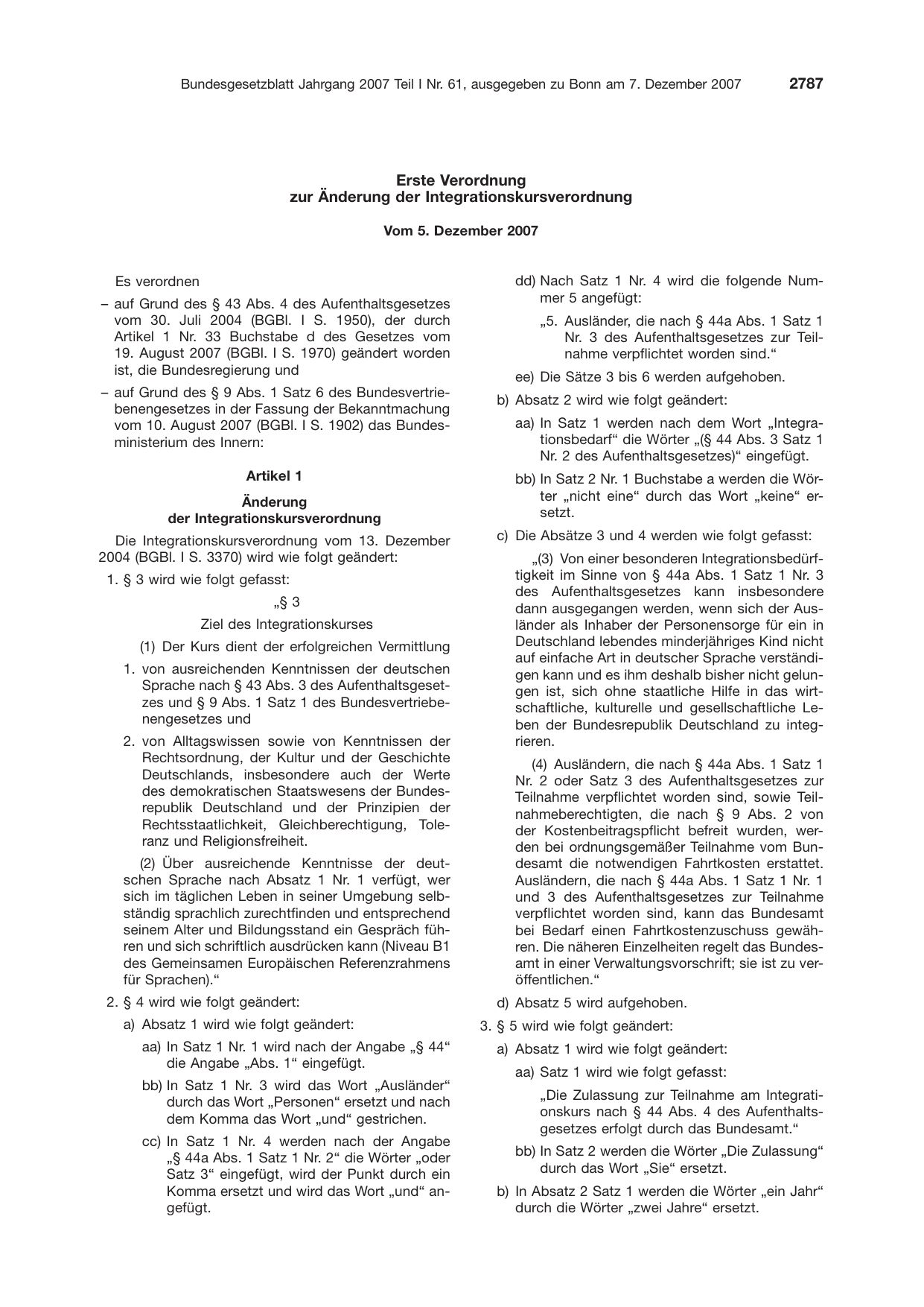 BGBl. 2007, Seite 2787 — Originalseite als Abbildung