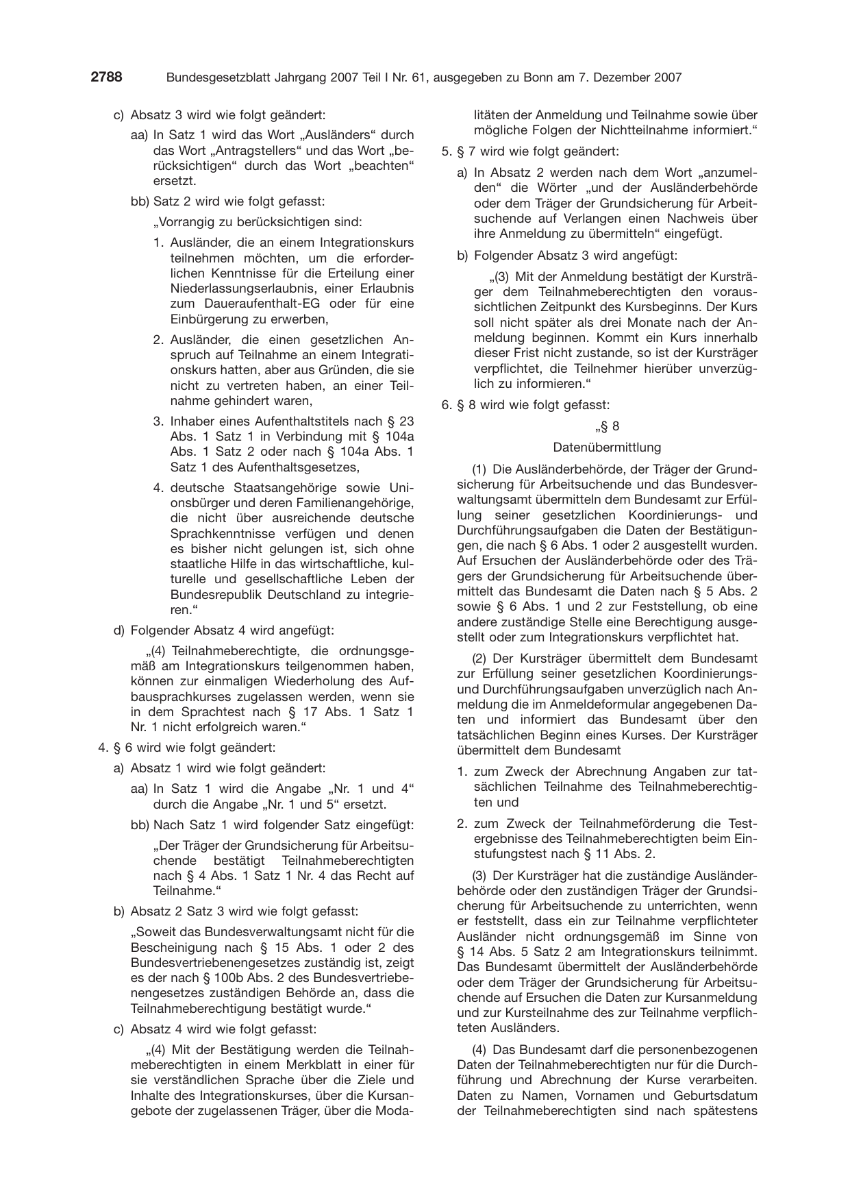 BGBl. 2007, Seite 2788 — Originalseite als Abbildung