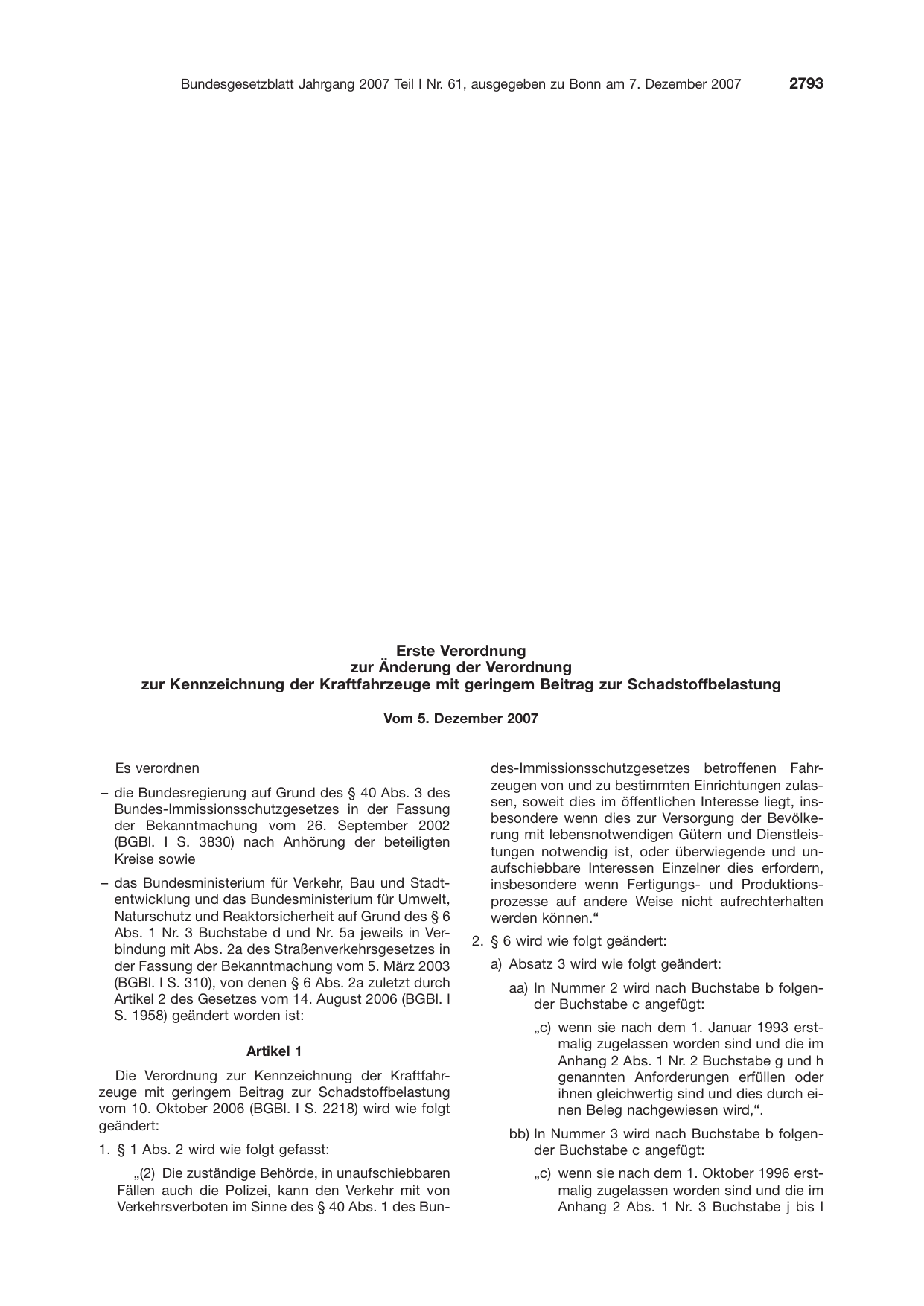 BGBl. 2007, Seite 2793 — Originalseite als Abbildung