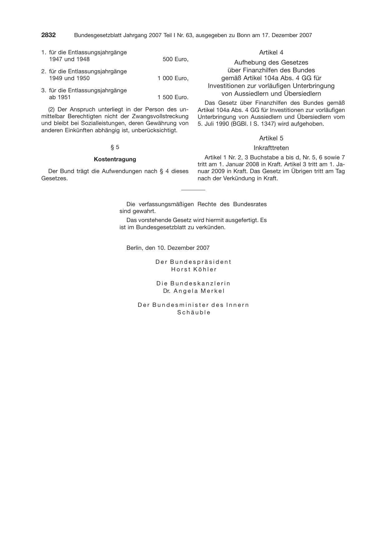 BGBl. 2007, Seite 2832 — Originalseite als Abbildung