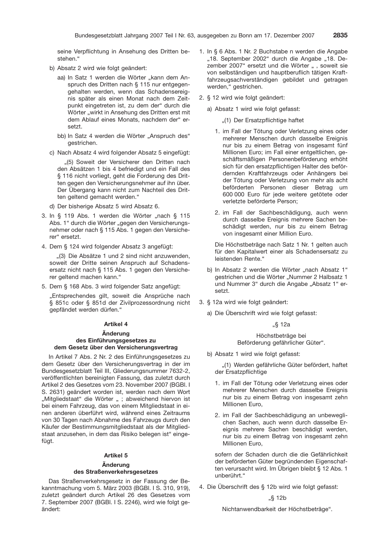 BGBl. 2007, Seite 2835 — Originalseite als Abbildung
