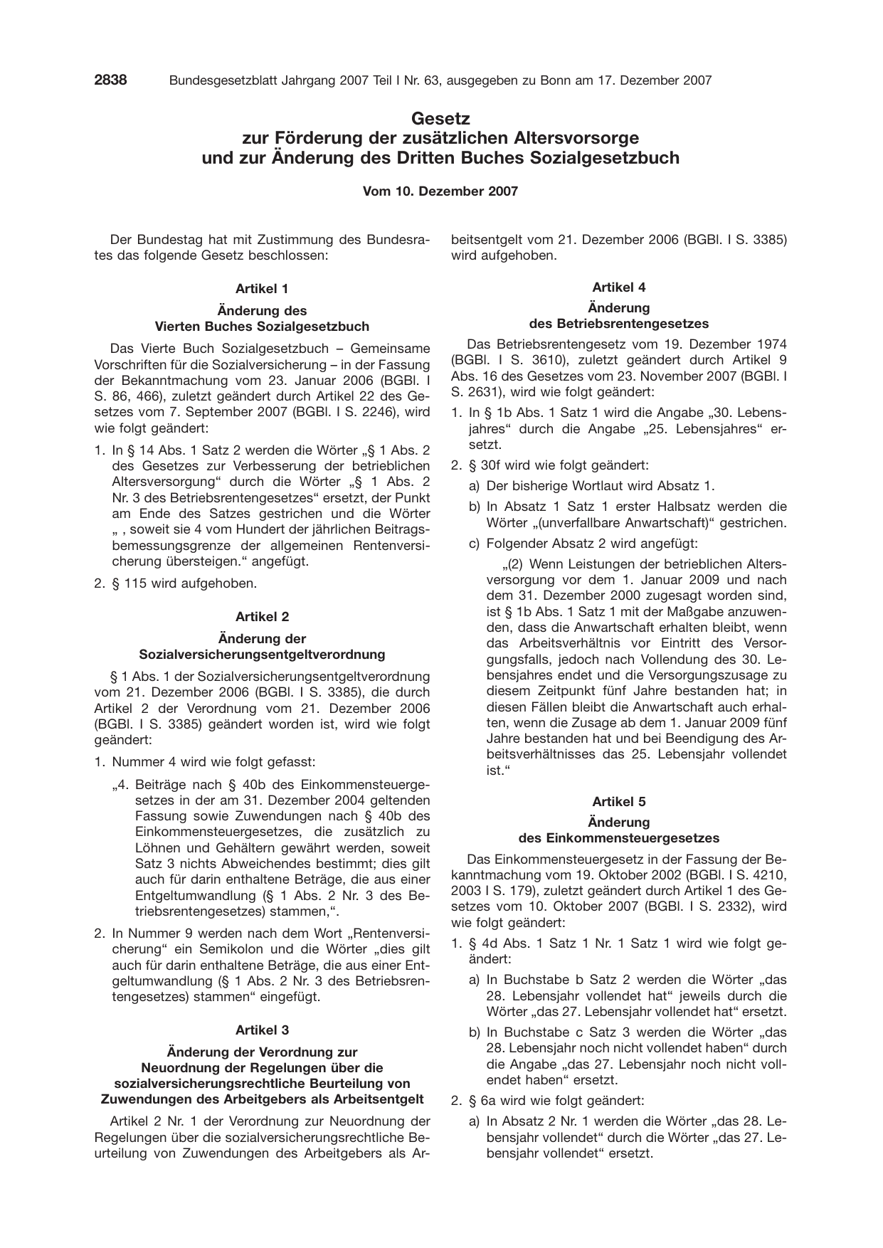 BGBl. 2007, Seite 2838 — Originalseite als Abbildung