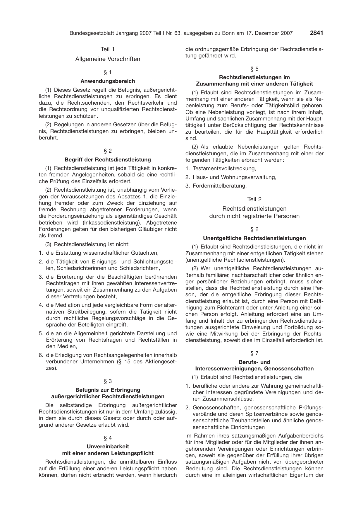 BGBl. 2007, Seite 2841 — Originalseite als Abbildung
