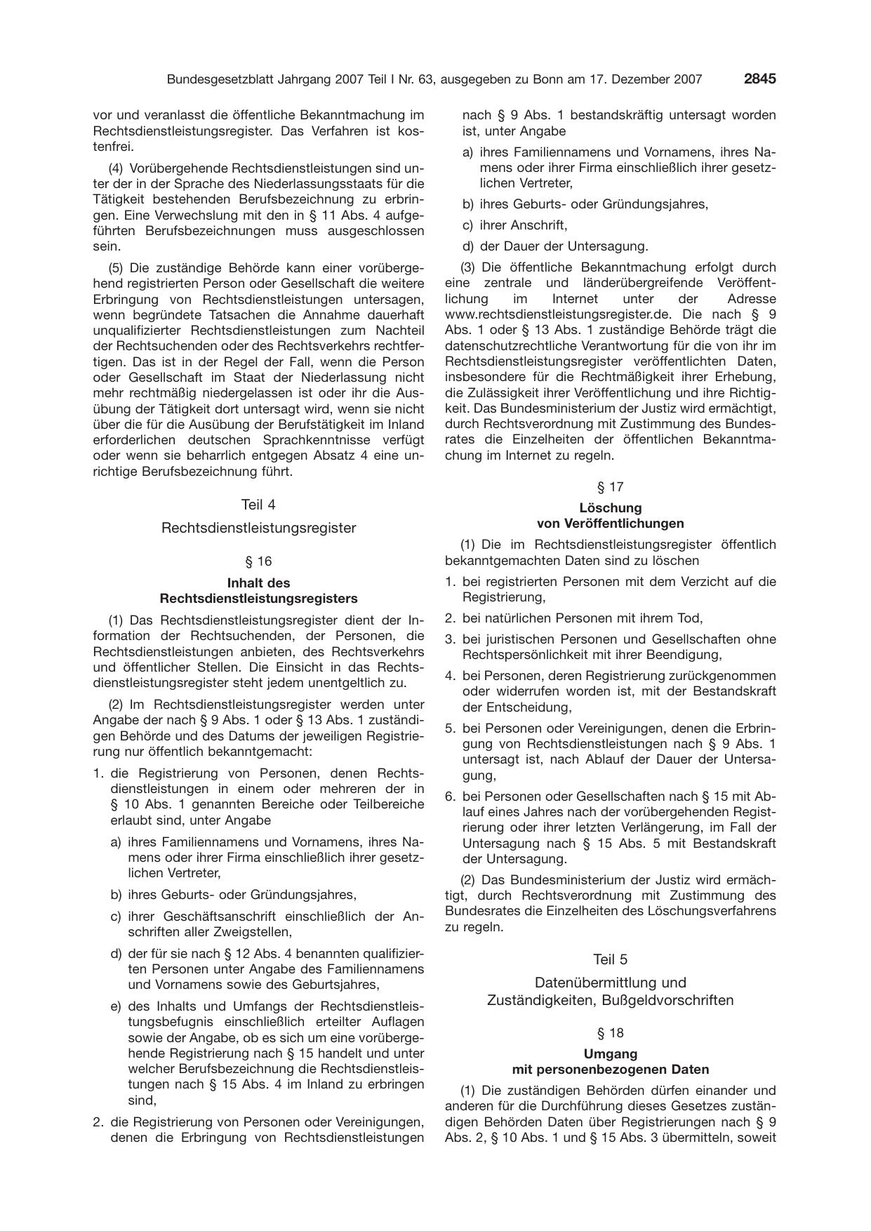 BGBl. 2007, Seite 2845 — Originalseite als Abbildung