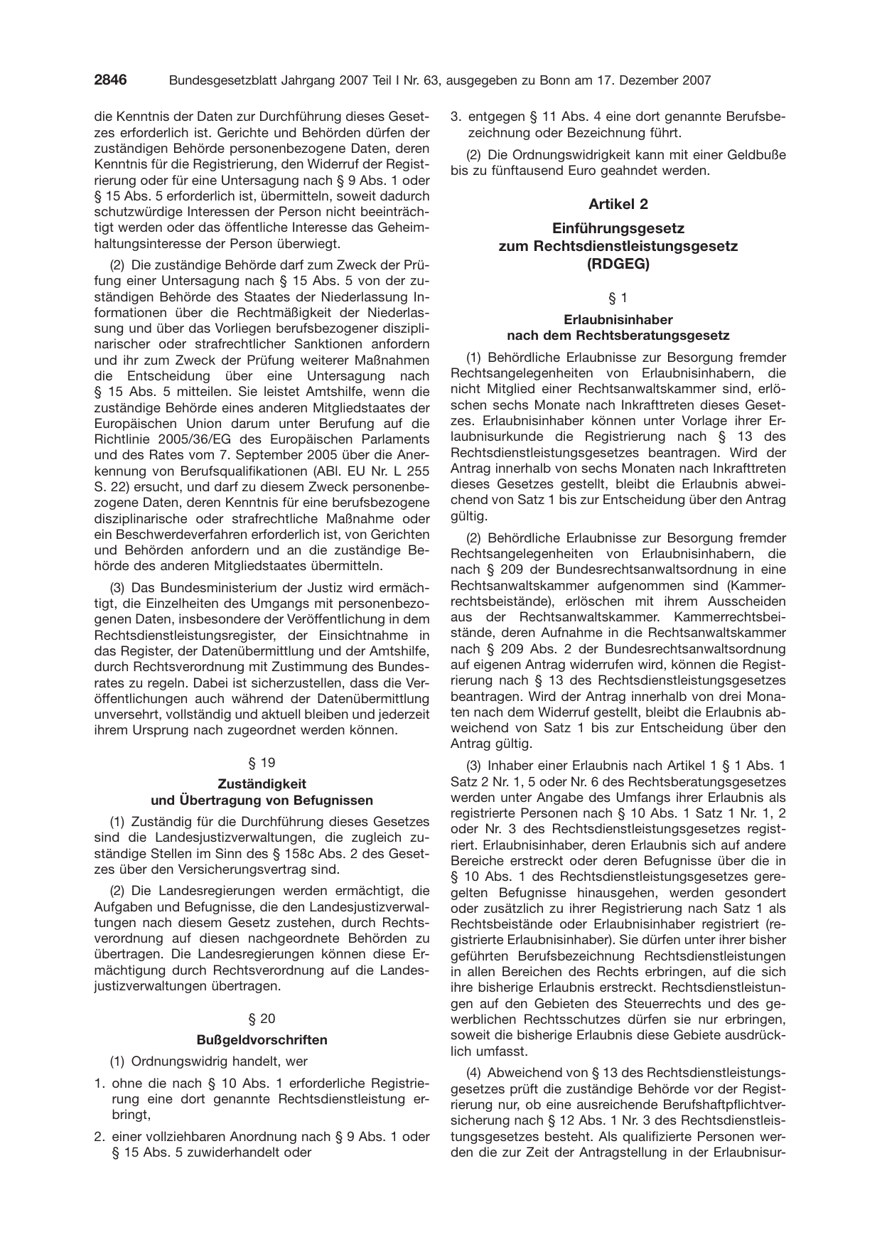 BGBl. 2007, Seite 2846 — Originalseite als Abbildung