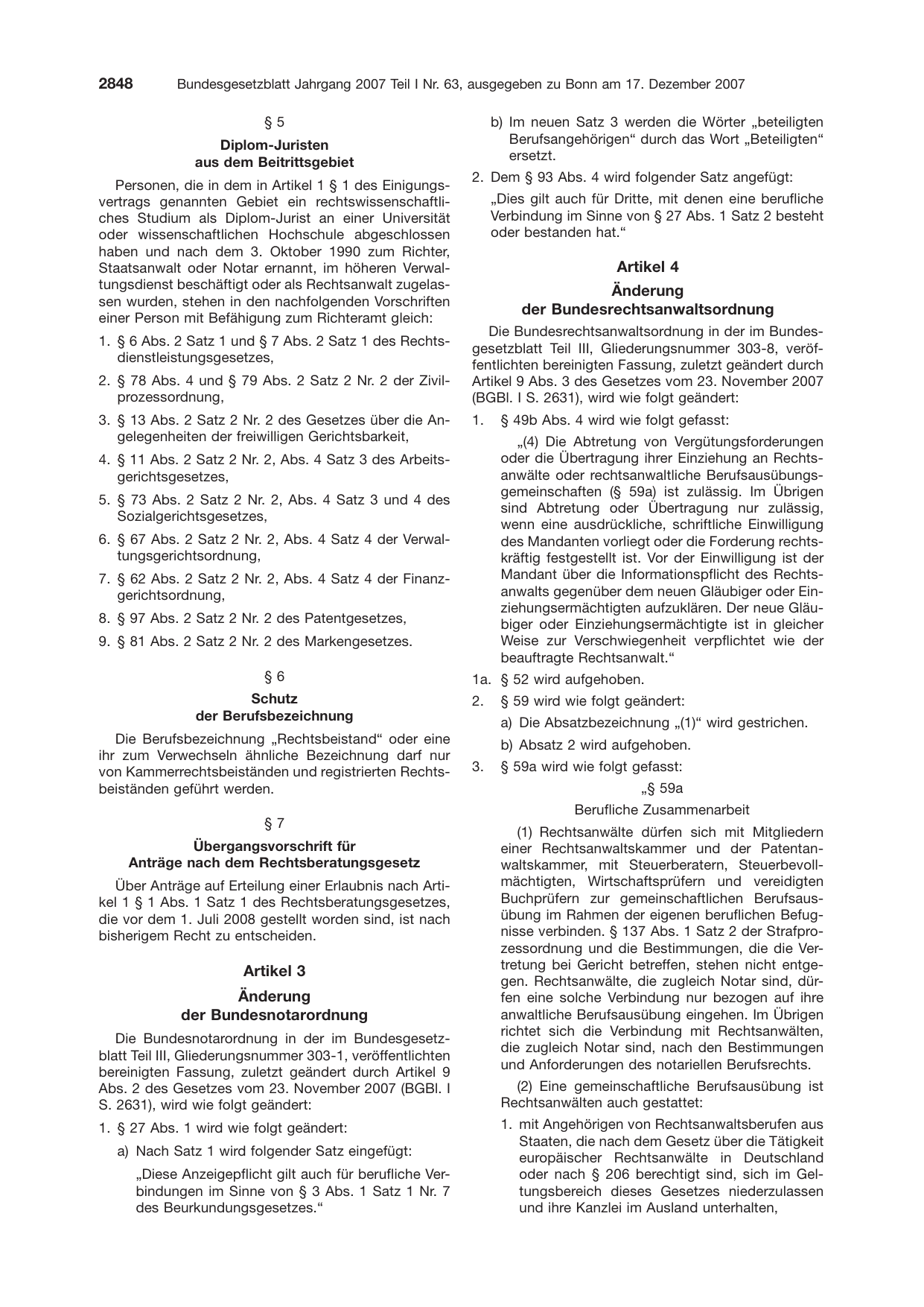 BGBl. 2007, Seite 2848 — Originalseite als Abbildung