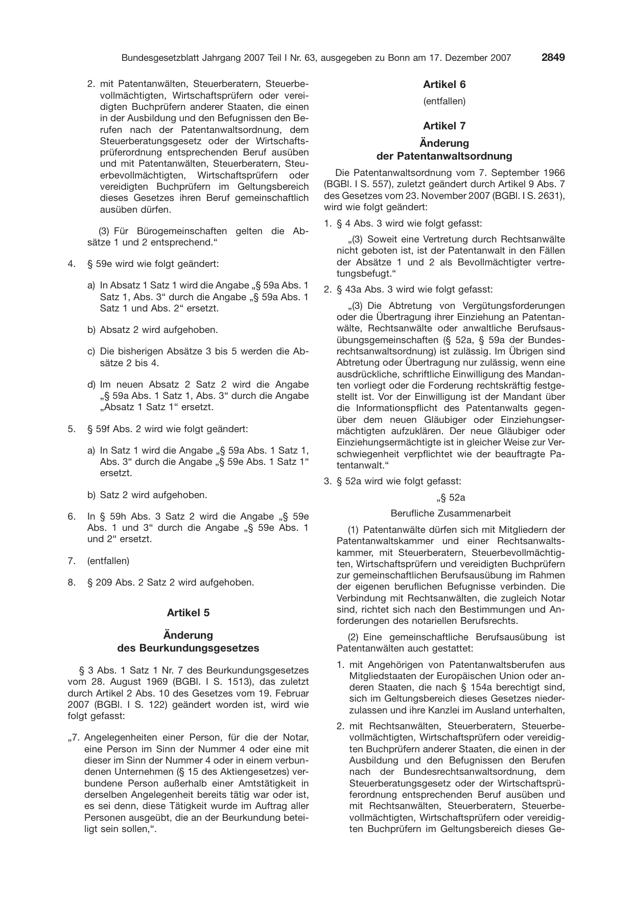 BGBl. 2007, Seite 2849 — Originalseite als Abbildung