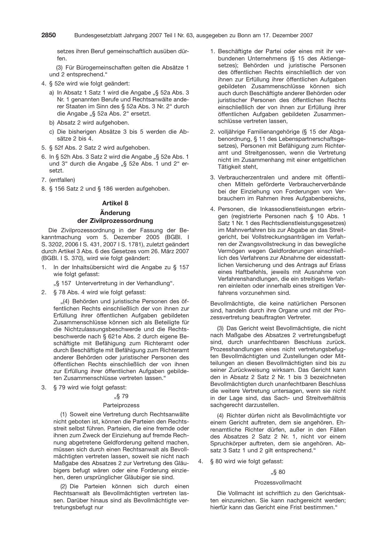 BGBl. 2007, Seite 2850 — Originalseite als Abbildung