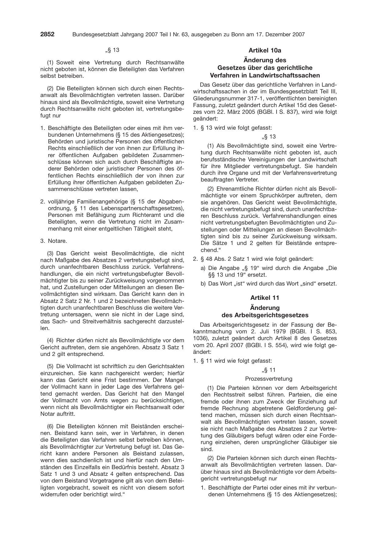 BGBl. 2007, Seite 2852 — Originalseite als Abbildung