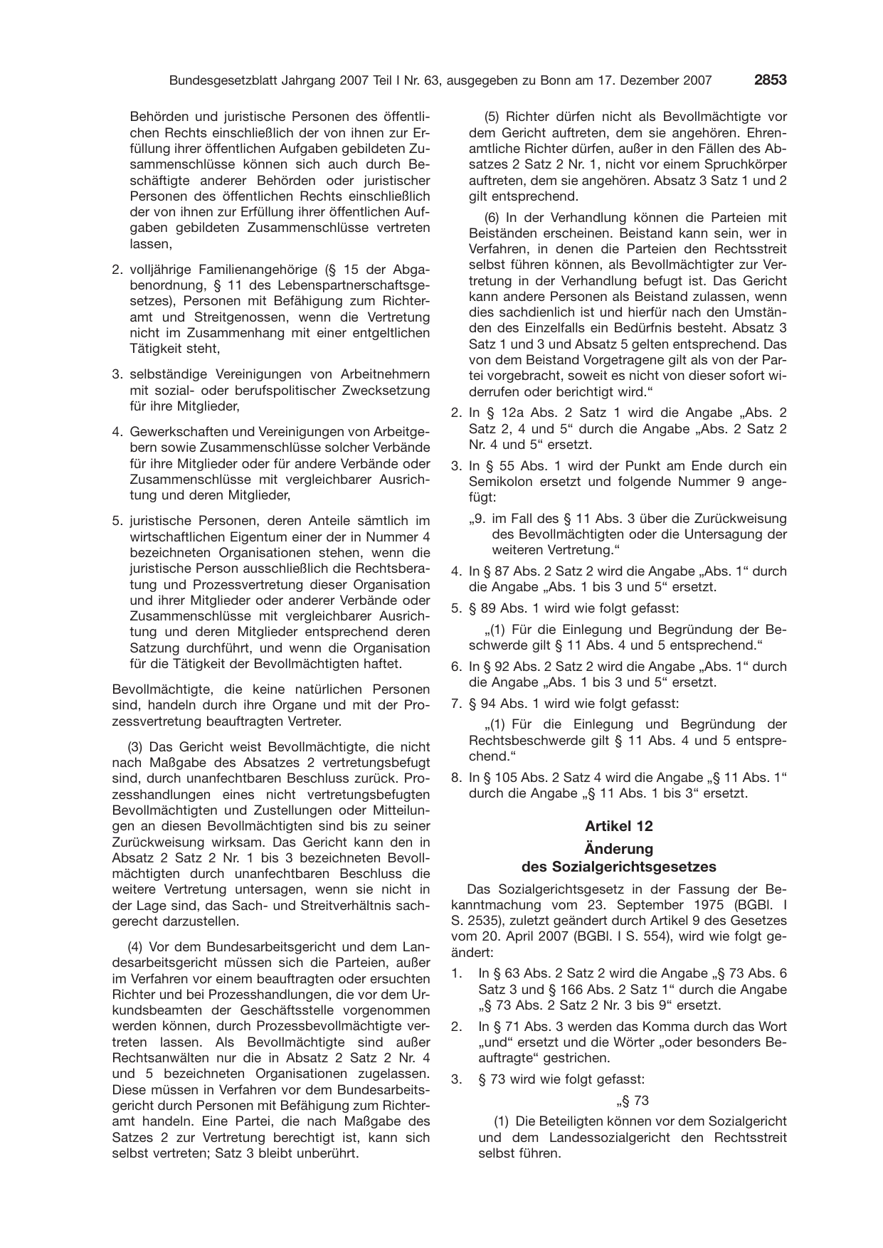 BGBl. 2007, Seite 2853 — Originalseite als Abbildung