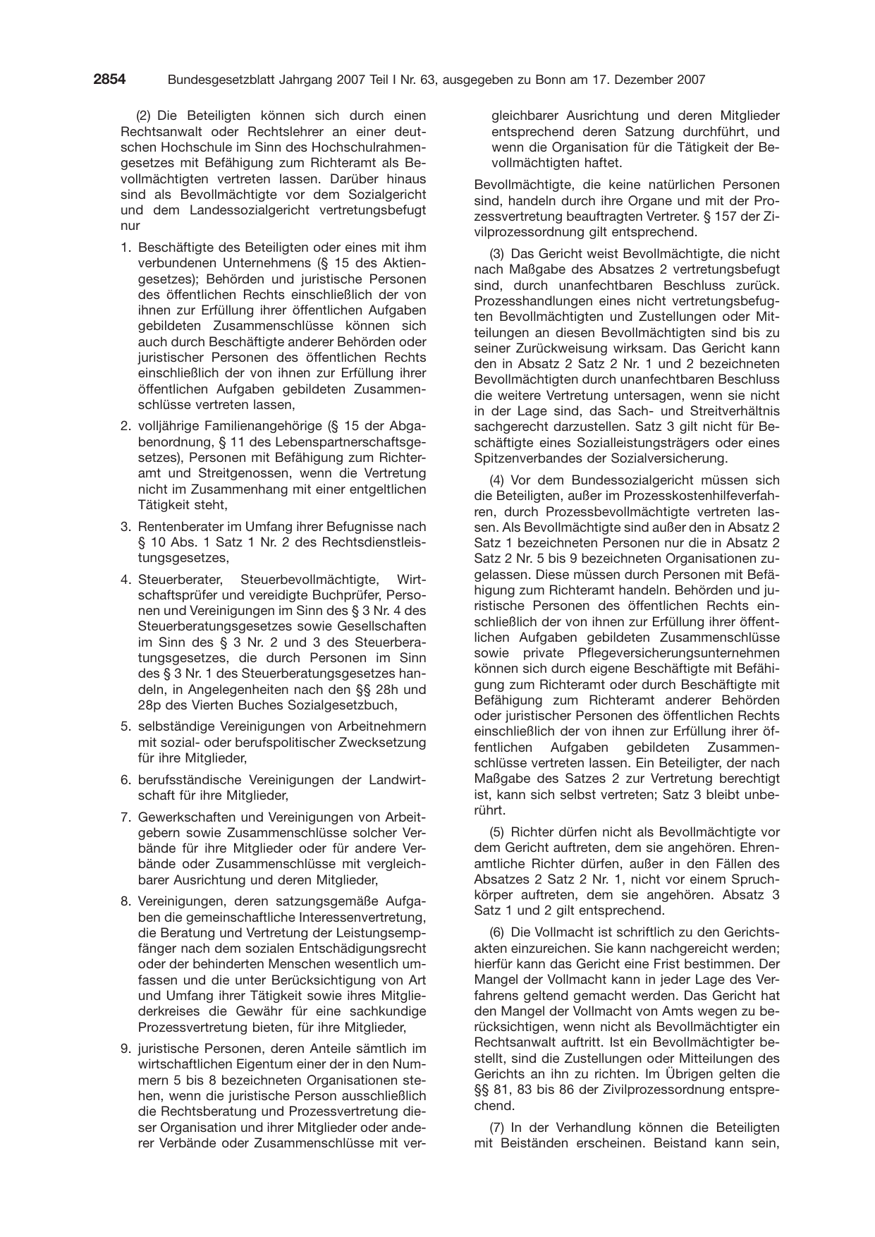 BGBl. 2007, Seite 2854 — Originalseite als Abbildung