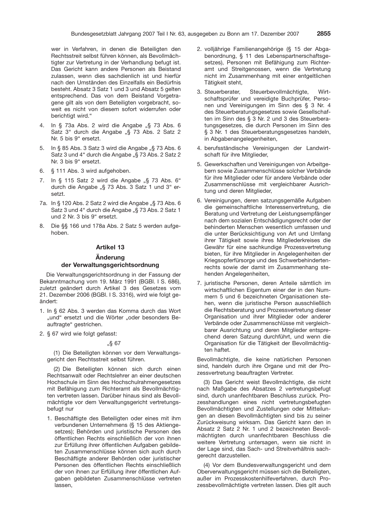 BGBl. 2007, Seite 2855 — Originalseite als Abbildung