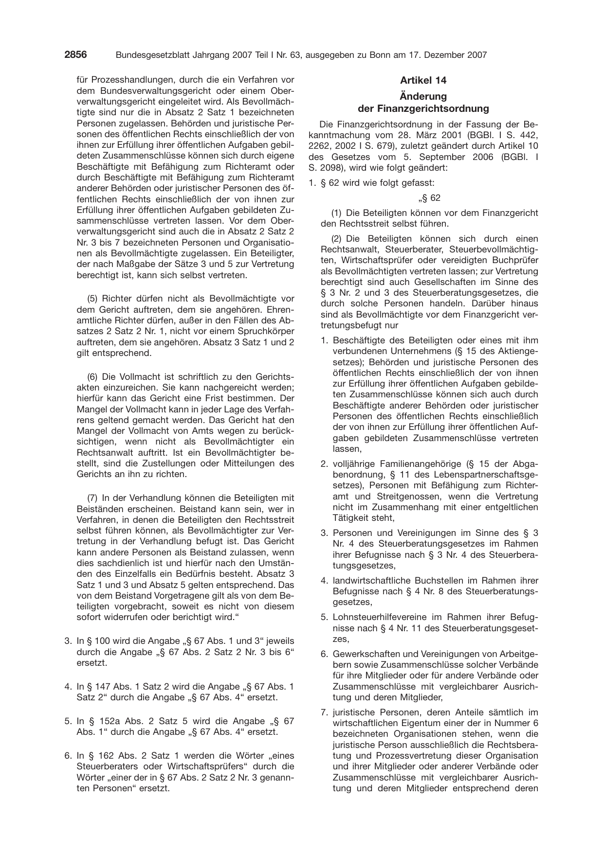 BGBl. 2007, Seite 2856 — Originalseite als Abbildung