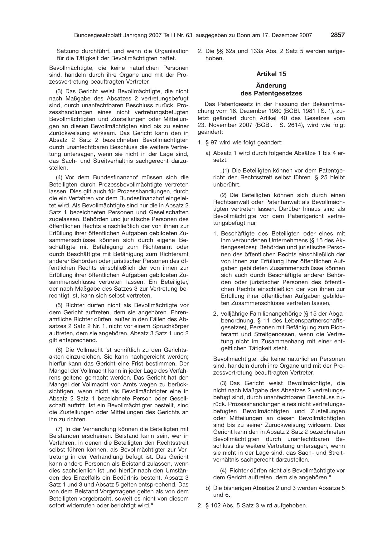 BGBl. 2007, Seite 2857 — Originalseite als Abbildung