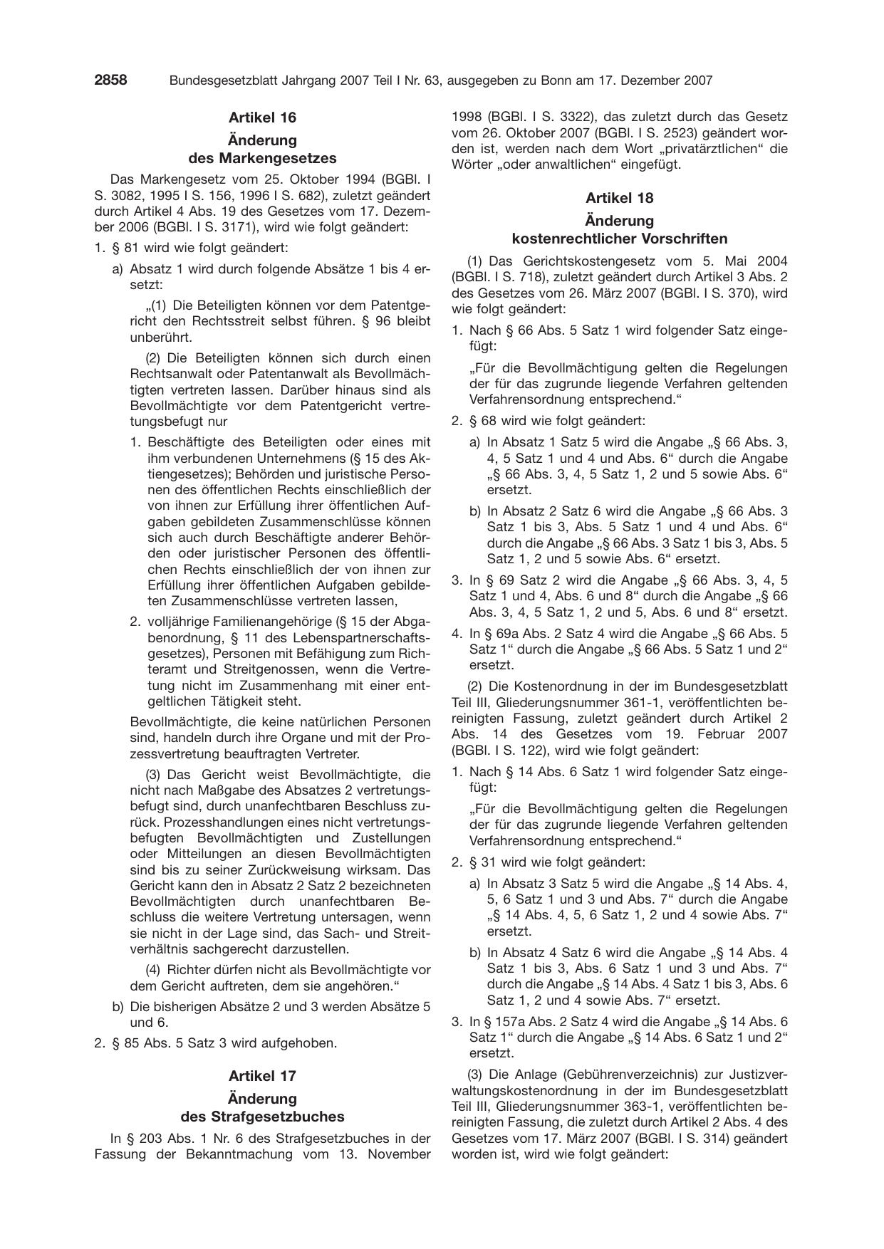 BGBl. 2007, Seite 2858 — Originalseite als Abbildung