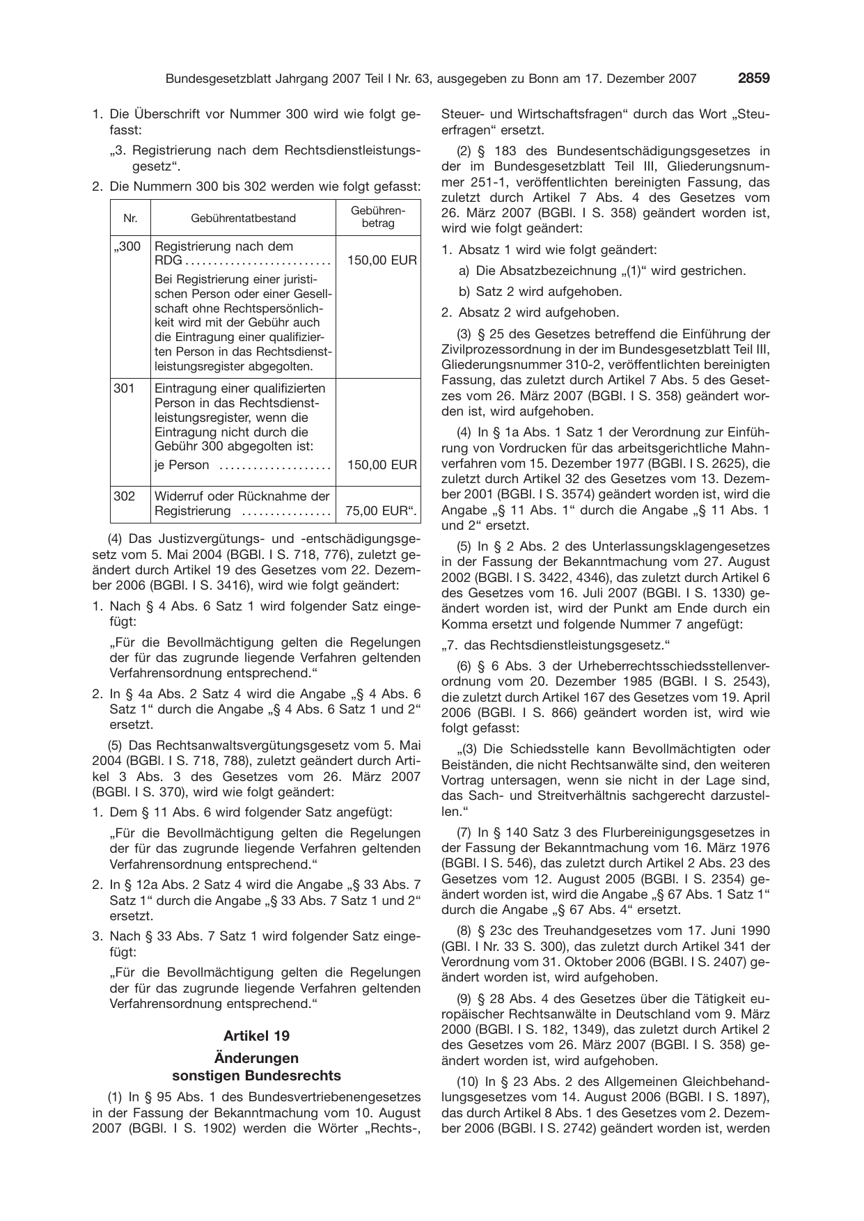 BGBl. 2007, Seite 2859 — Originalseite als Abbildung