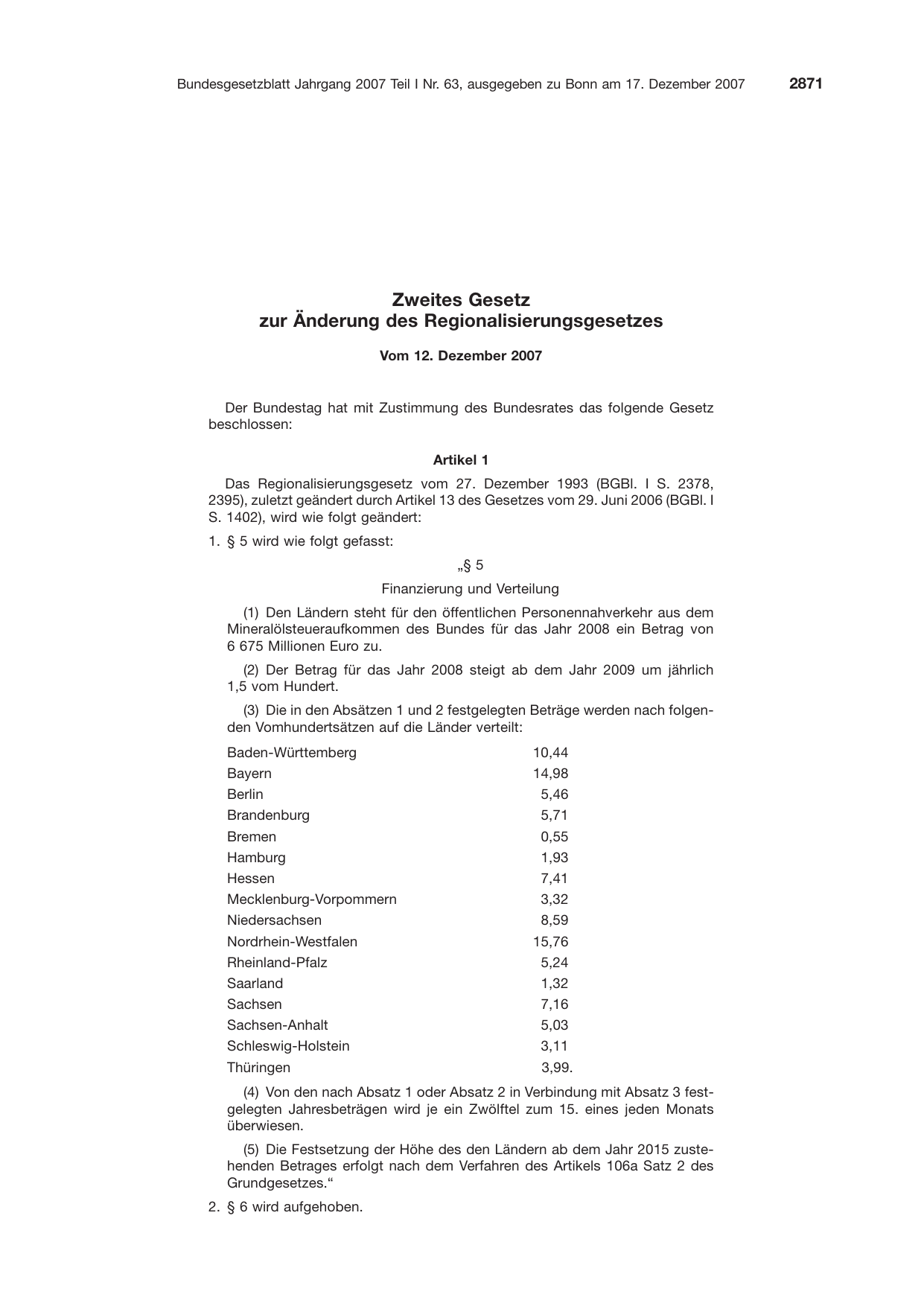 BGBl. 2007, Seite 2871 — Originalseite als Abbildung