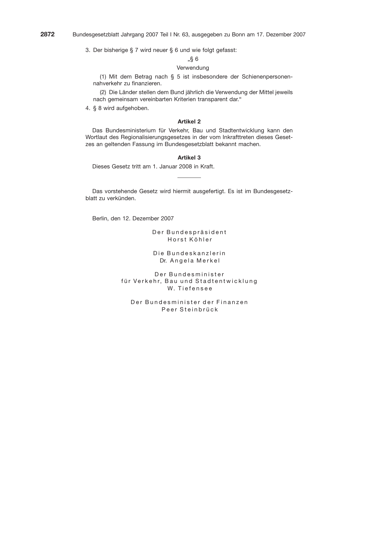 BGBl. 2007, Seite 2872 — Originalseite als Abbildung