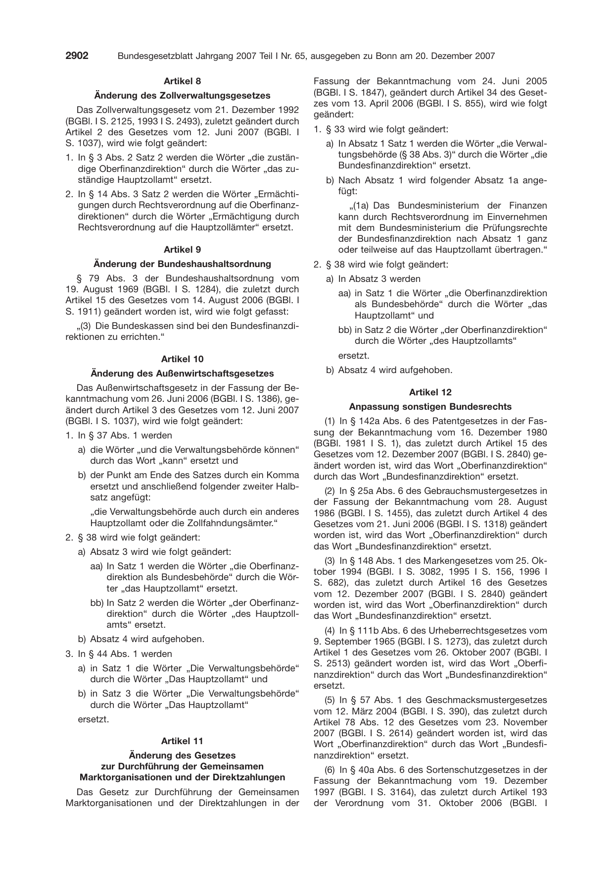 BGBl. 2007, Seite 2902 — Originalseite als Abbildung