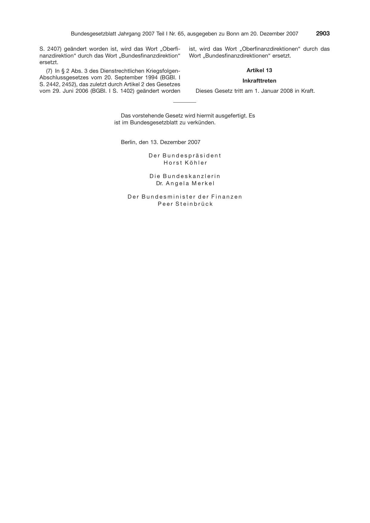 BGBl. 2007, Seite 2903 — Originalseite als Abbildung
