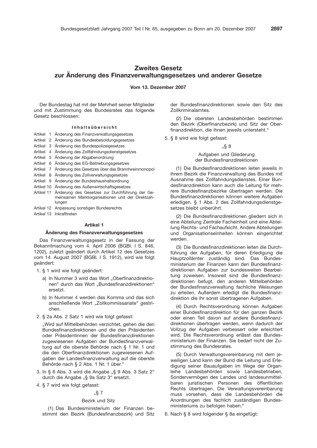 BGBl. 2007, Seite 2897 — Originalseite als Abbildung