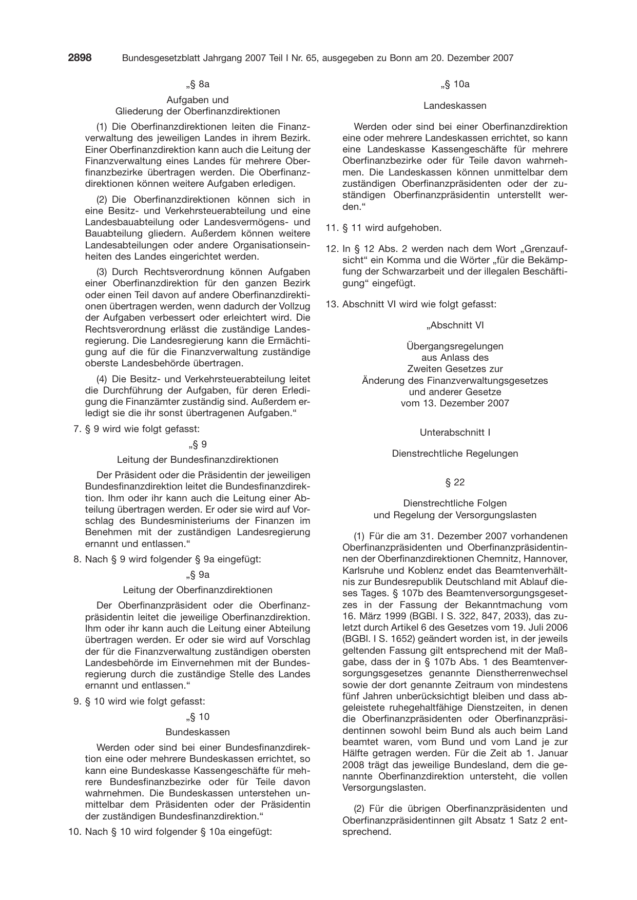 BGBl. 2007, Seite 2898 — Originalseite als Abbildung