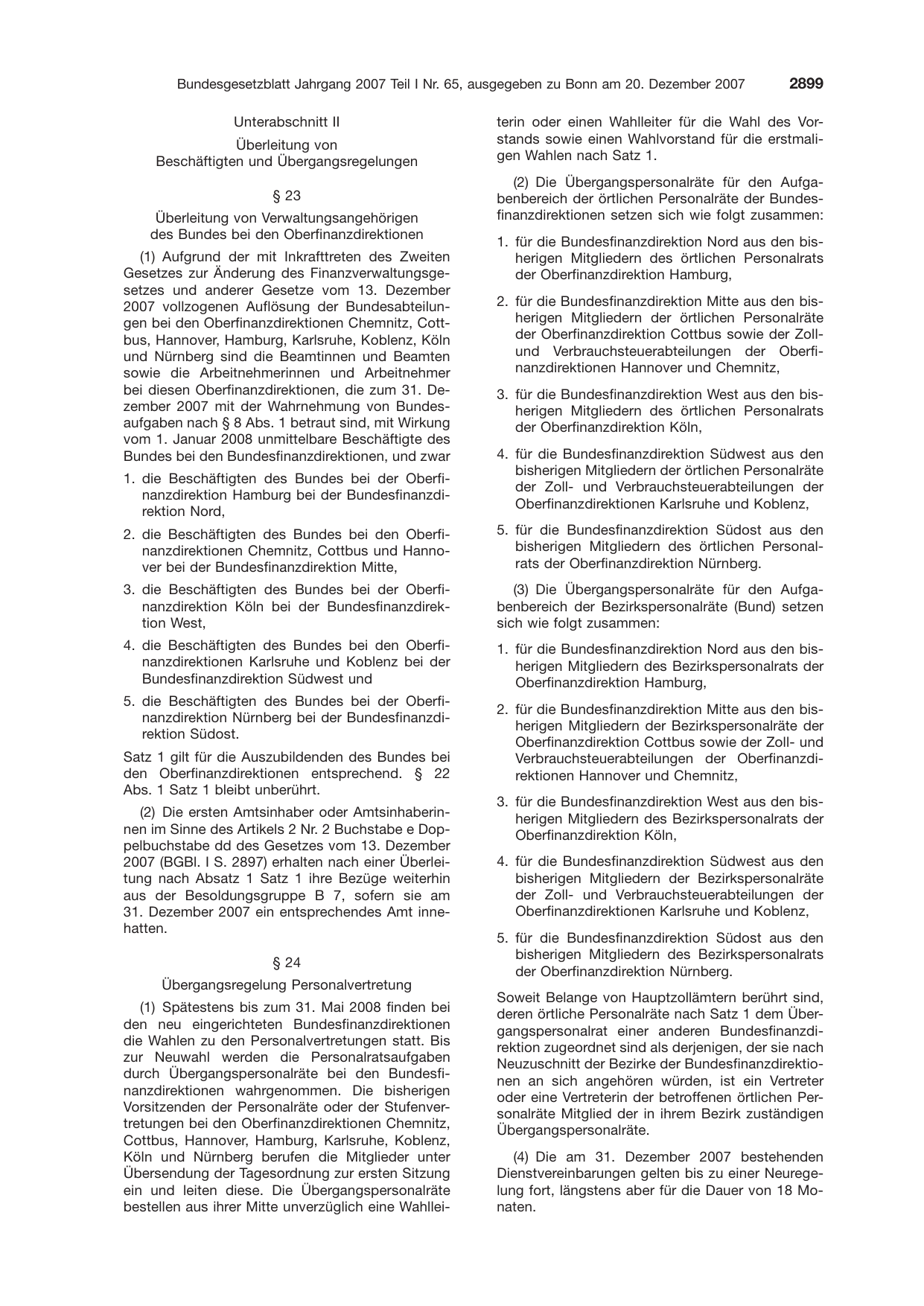 BGBl. 2007, Seite 2899 — Originalseite als Abbildung