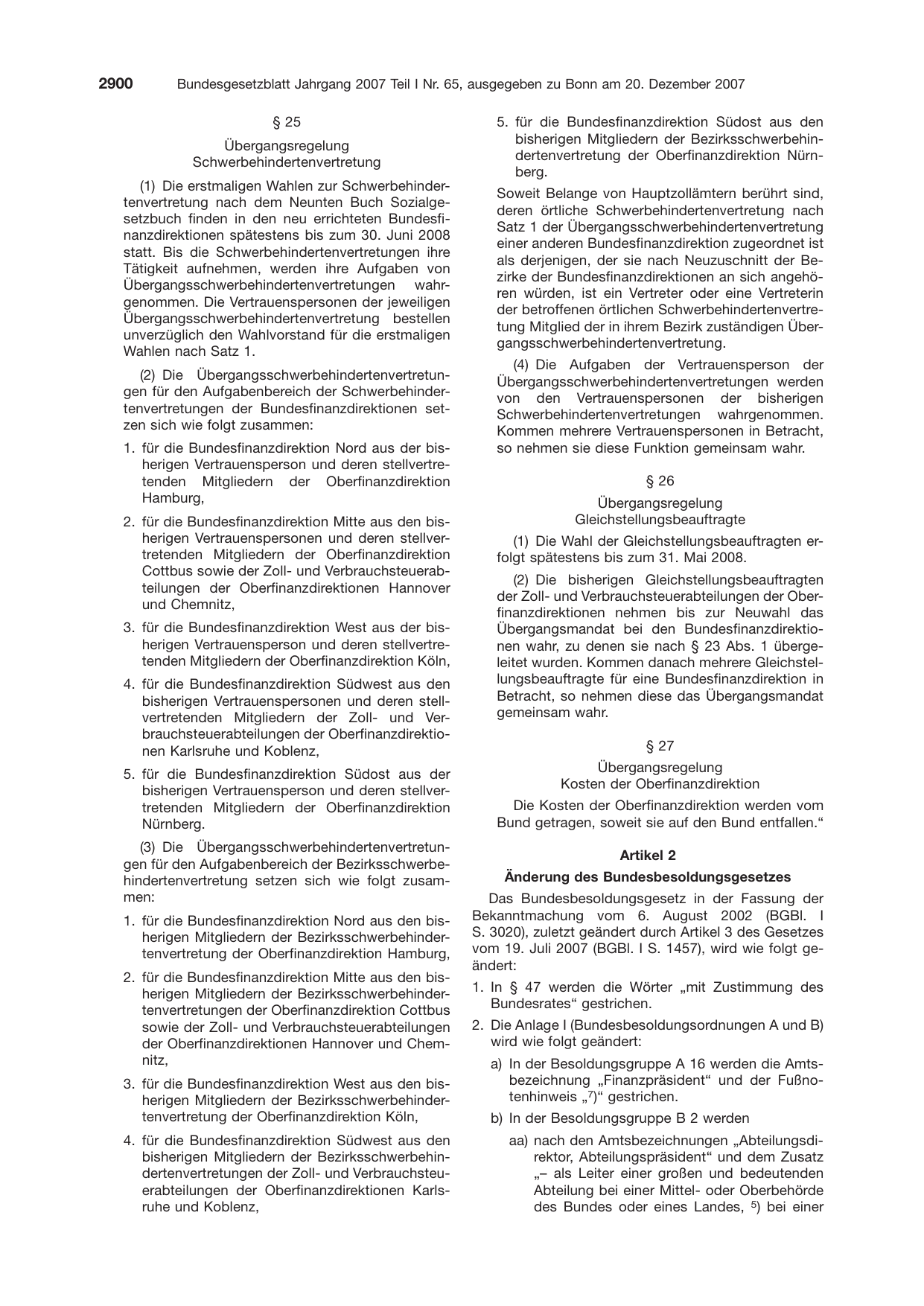BGBl. 2007, Seite 2900 — Originalseite als Abbildung