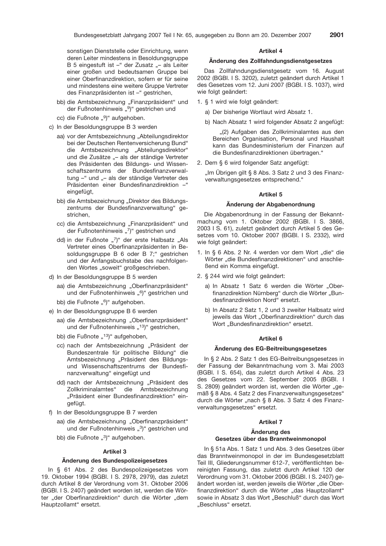 BGBl. 2007, Seite 2901 — Originalseite als Abbildung
