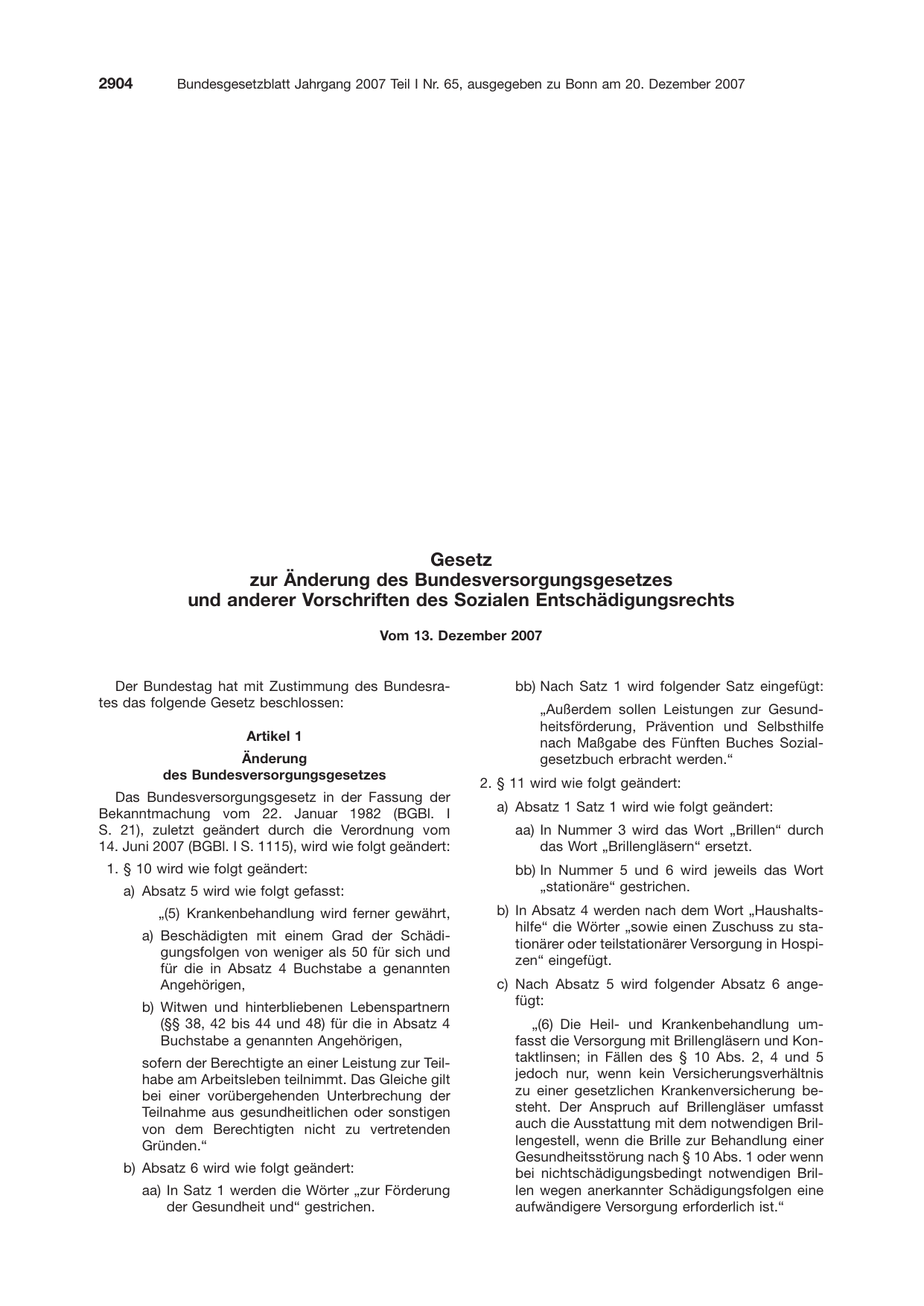 BGBl. 2007, Seite 2904 — Originalseite als Abbildung