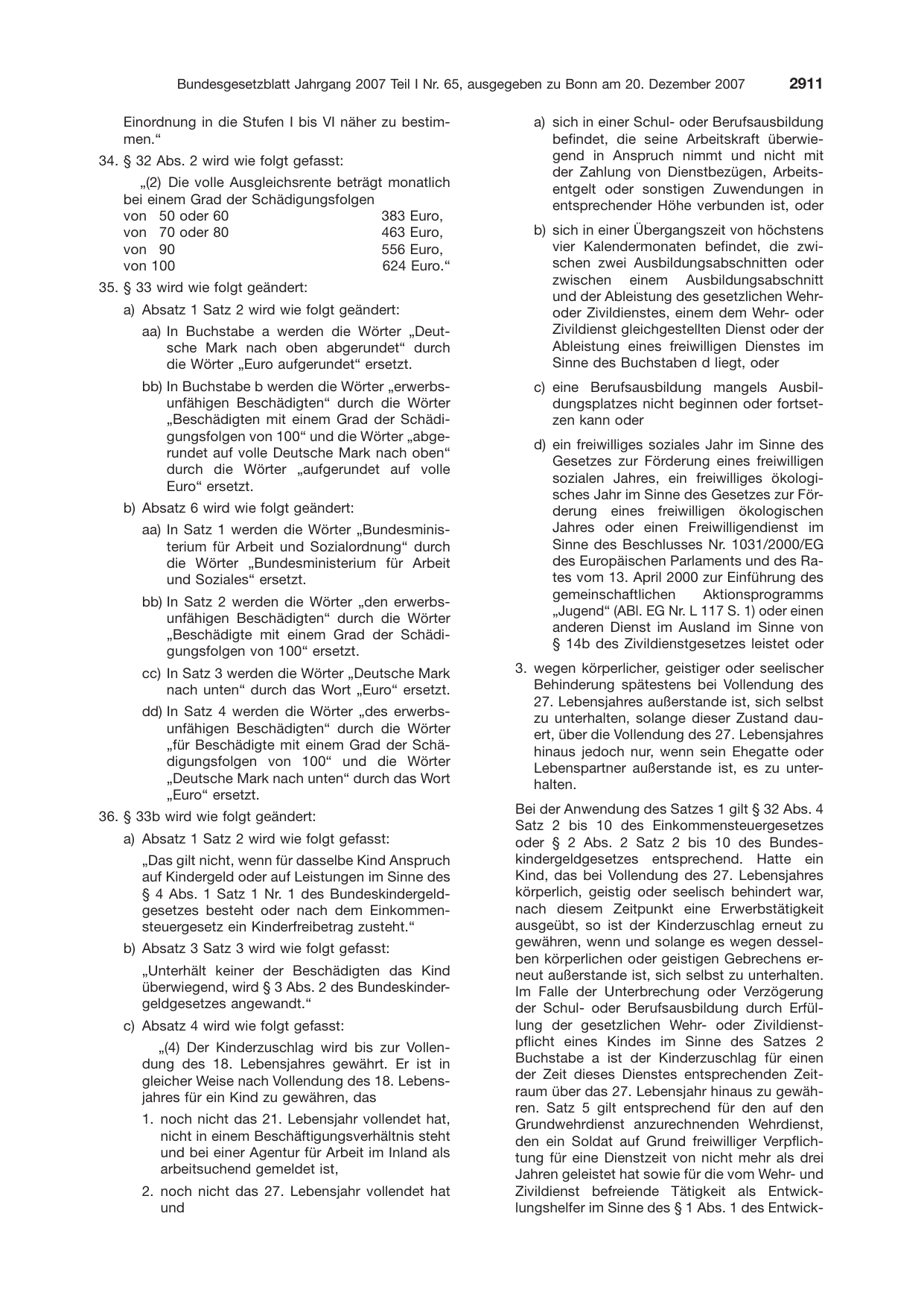 BGBl. 2007, Seite 2911 — Originalseite als Abbildung