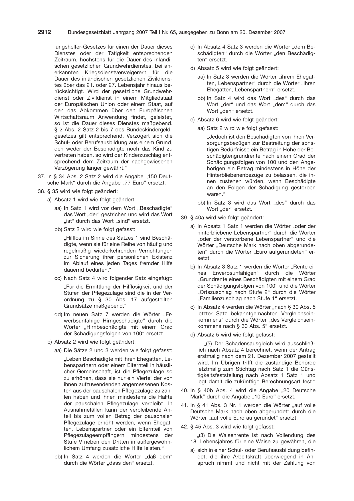 BGBl. 2007, Seite 2912 — Originalseite als Abbildung