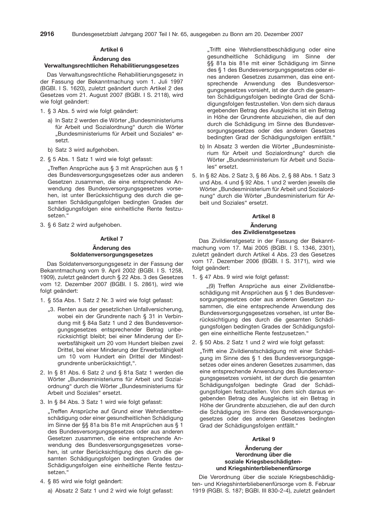 BGBl. 2007, Seite 2916 — Originalseite als Abbildung