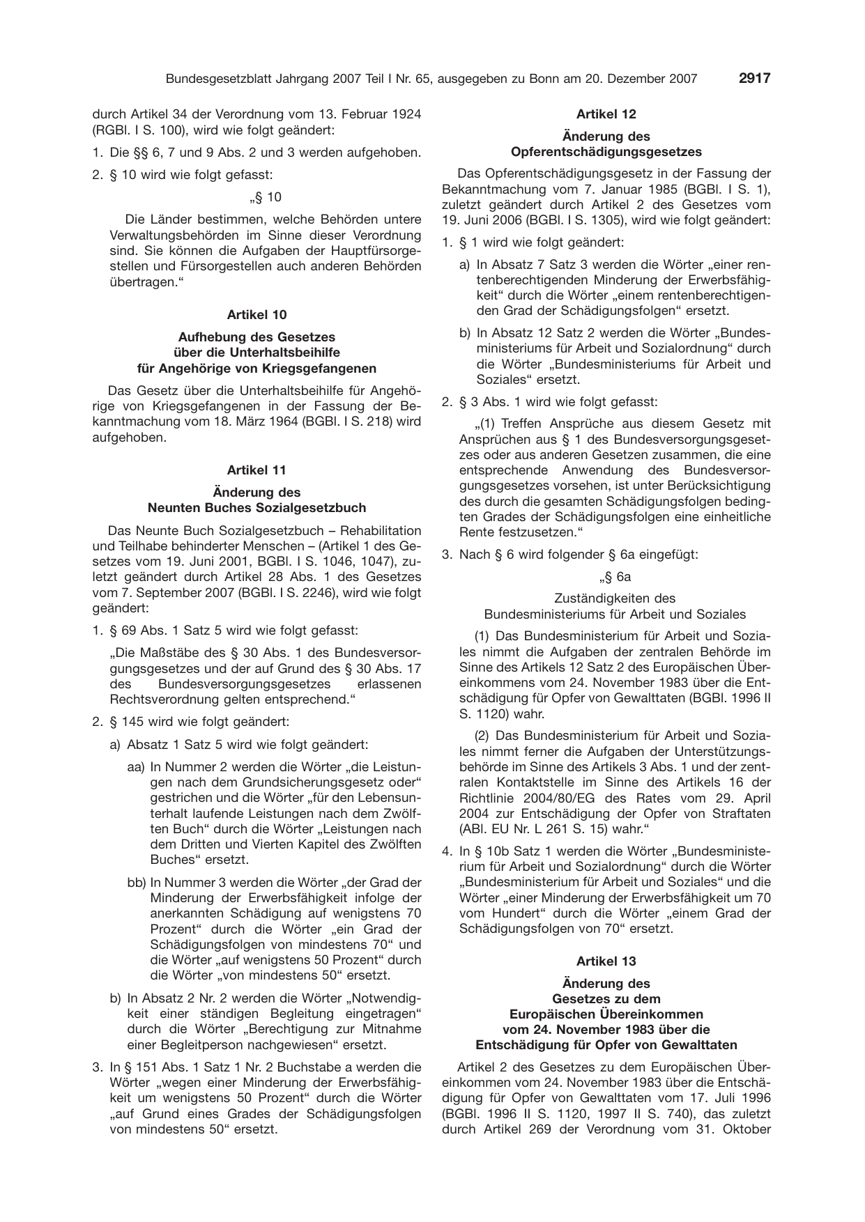 BGBl. 2007, Seite 2917 — Originalseite als Abbildung