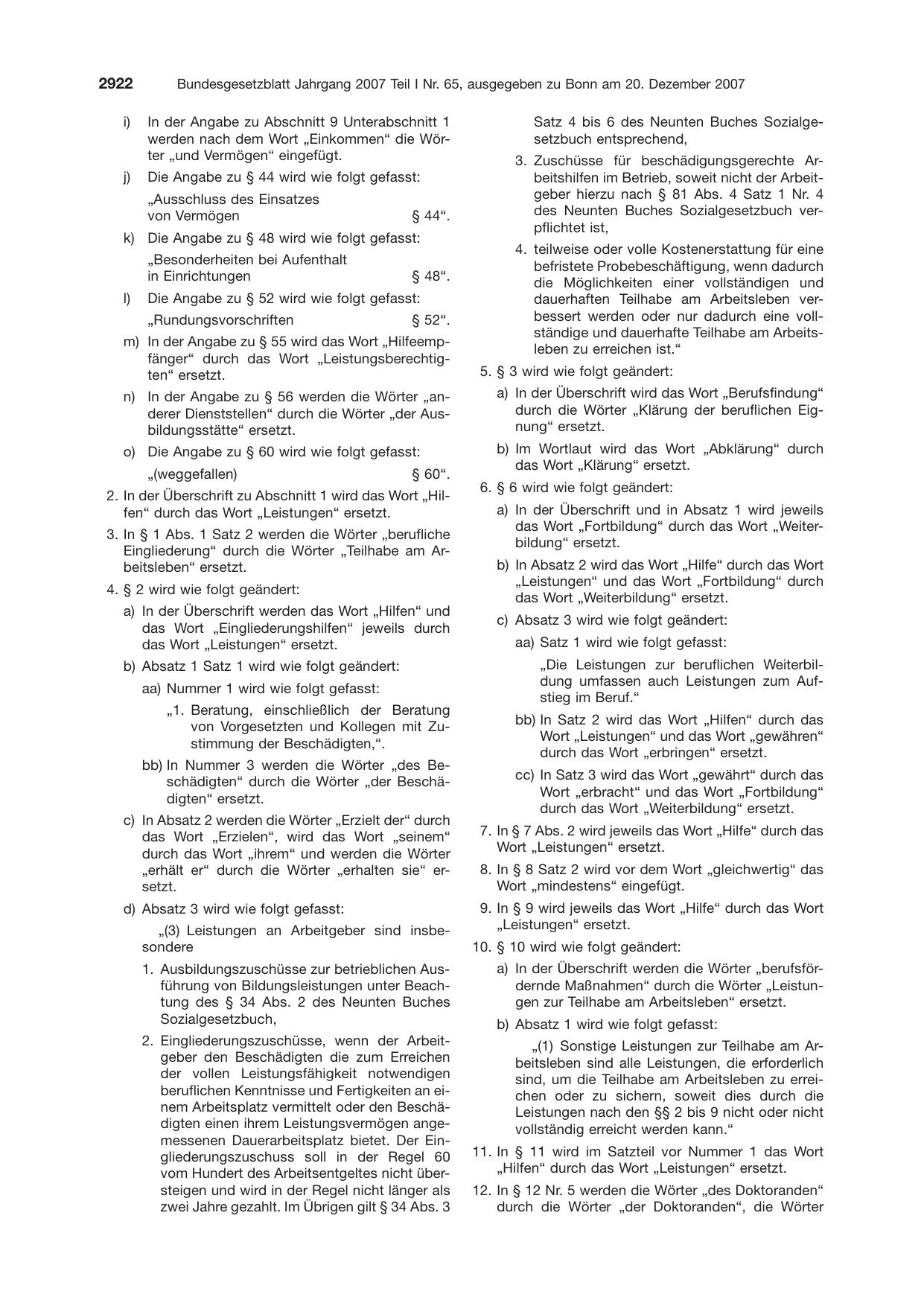 BGBl. 2007, Seite 2922 — Originalseite als Abbildung