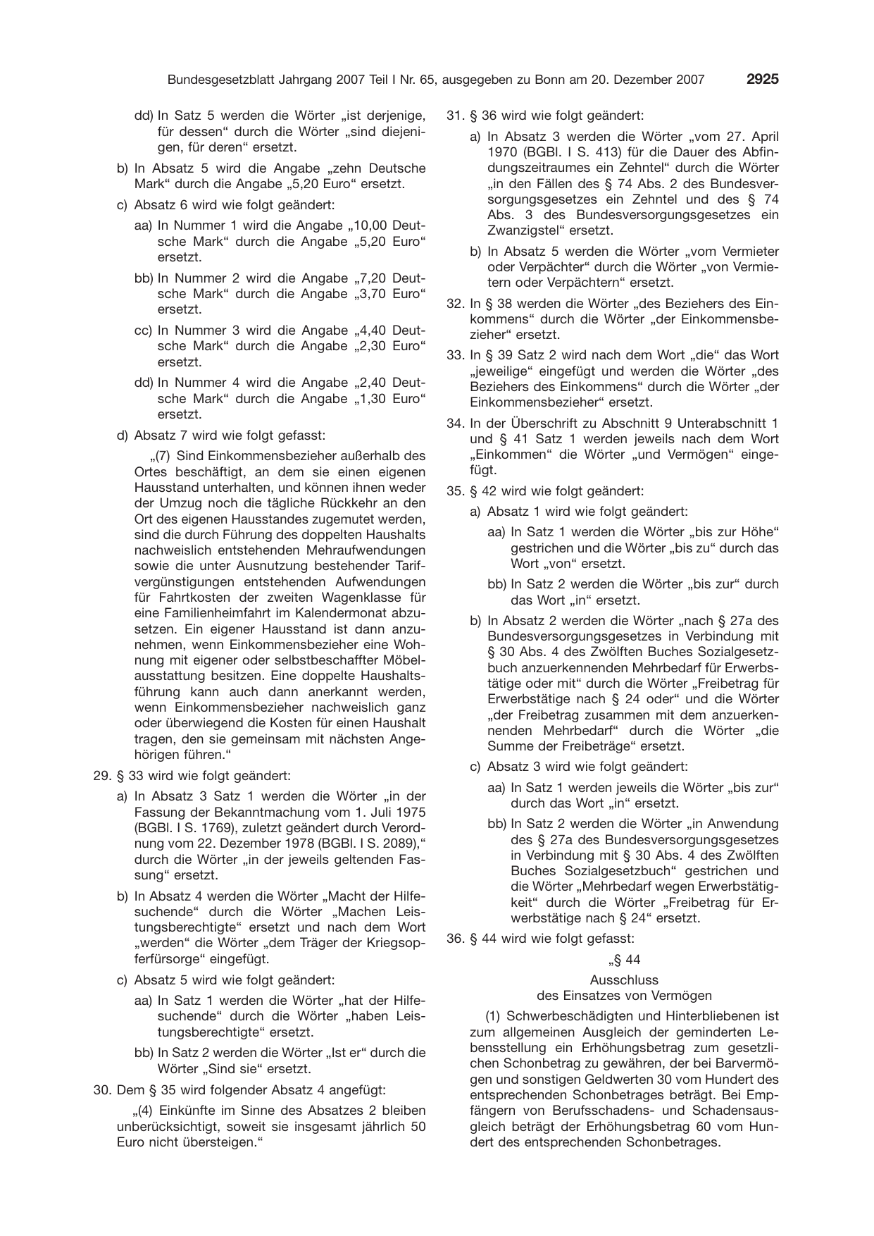 BGBl. 2007, Seite 2925 — Originalseite als Abbildung