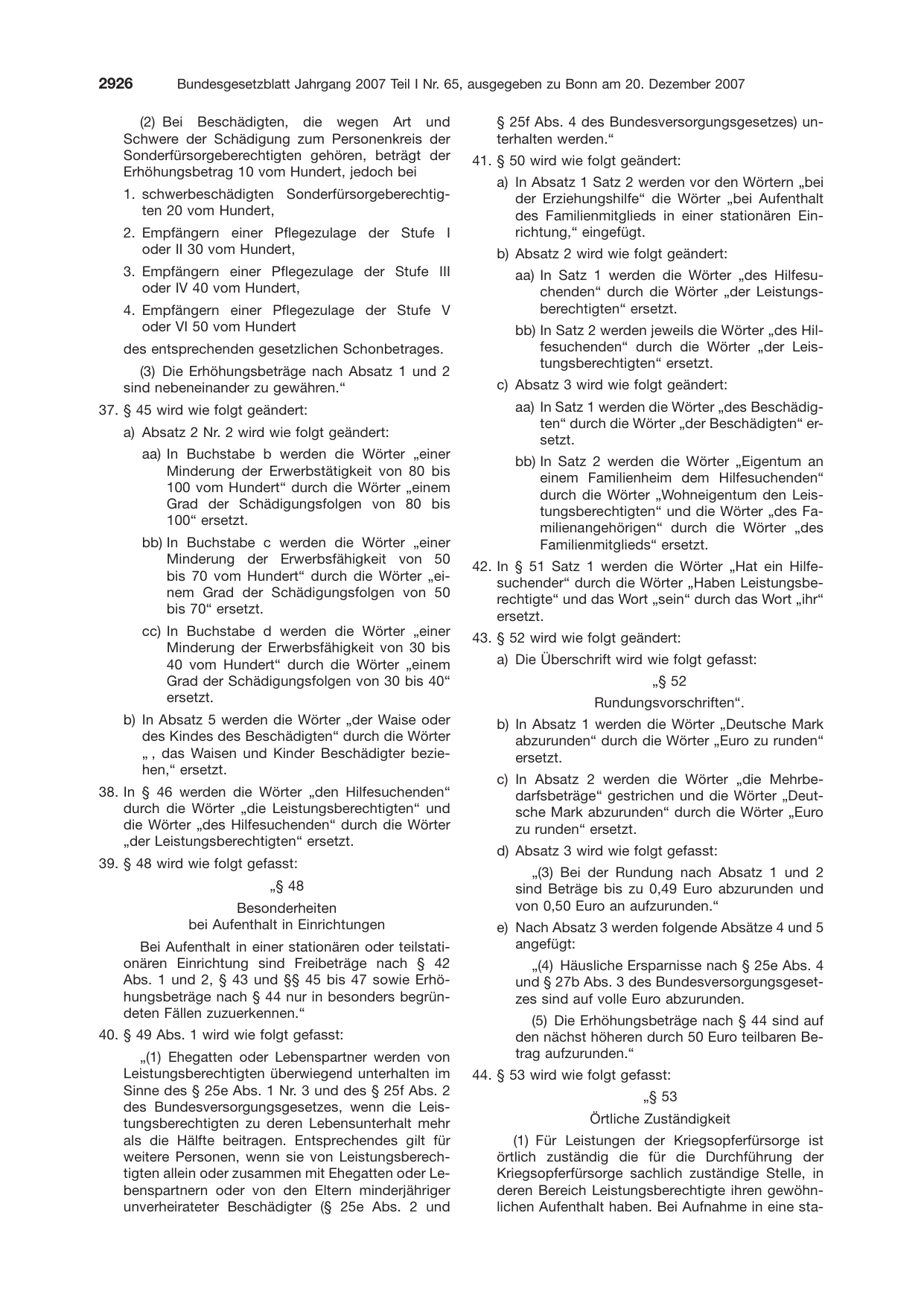 BGBl. 2007, Seite 2926 — Originalseite als Abbildung