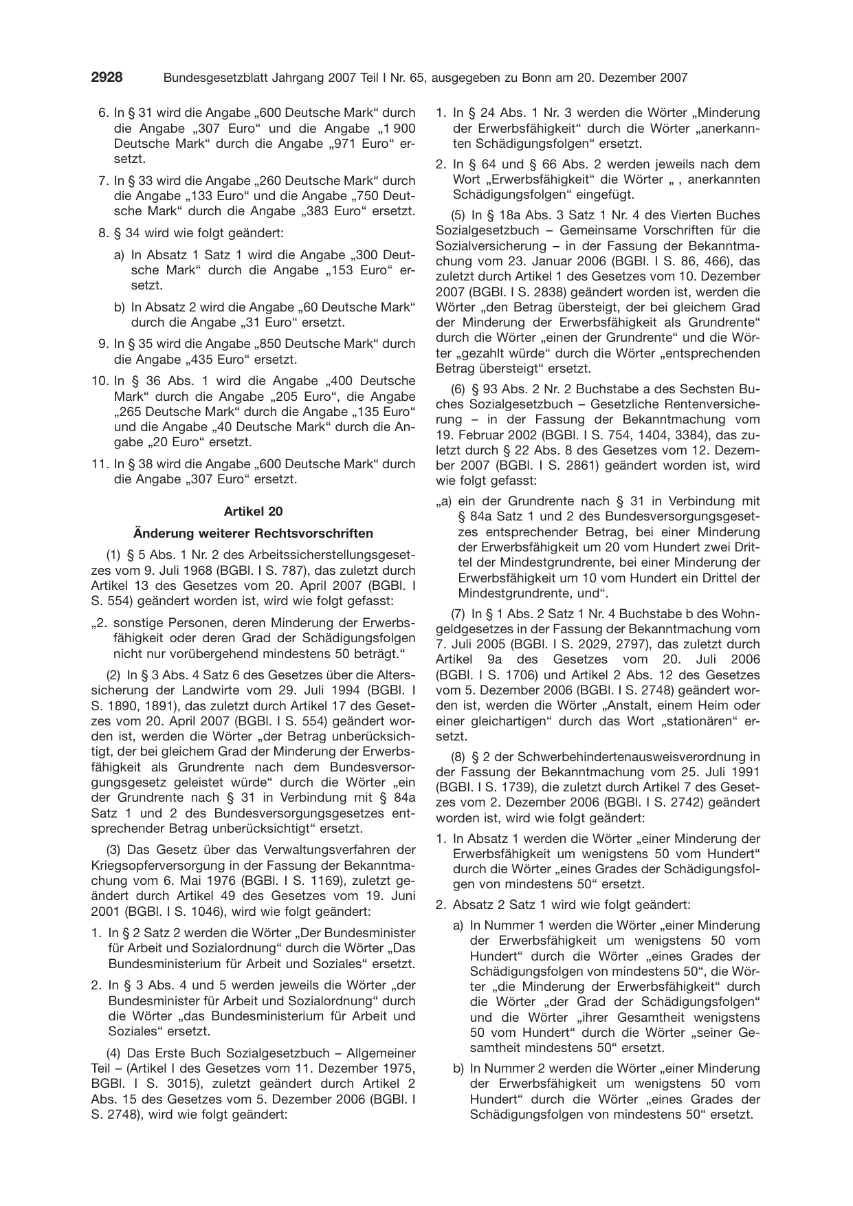 BGBl. 2007, Seite 2928 — Originalseite als Abbildung
