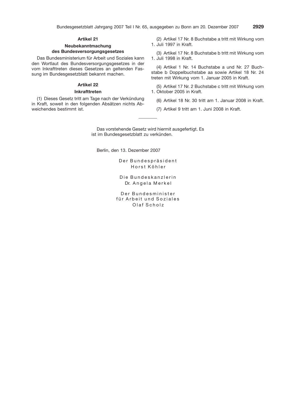 BGBl. 2007, Seite 2929 — Originalseite als Abbildung